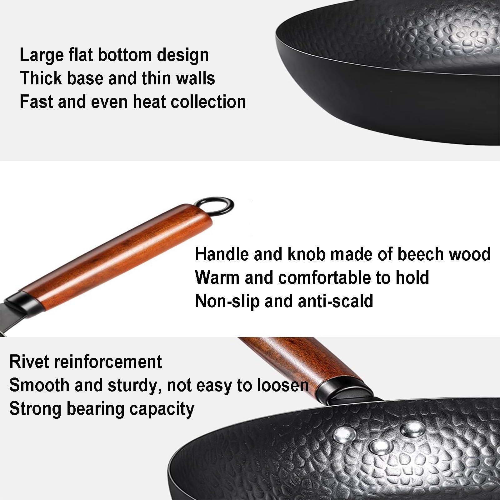 Sartén Antiadherente De Acero Al Carbono, Sin Químicos, con Fondo Plano, para Wok, Woks Y Salteados, Apta para Inducción, Eléctrica, Gas, Halógena, Todo Tipo De Cocinas(Negro-28cm)