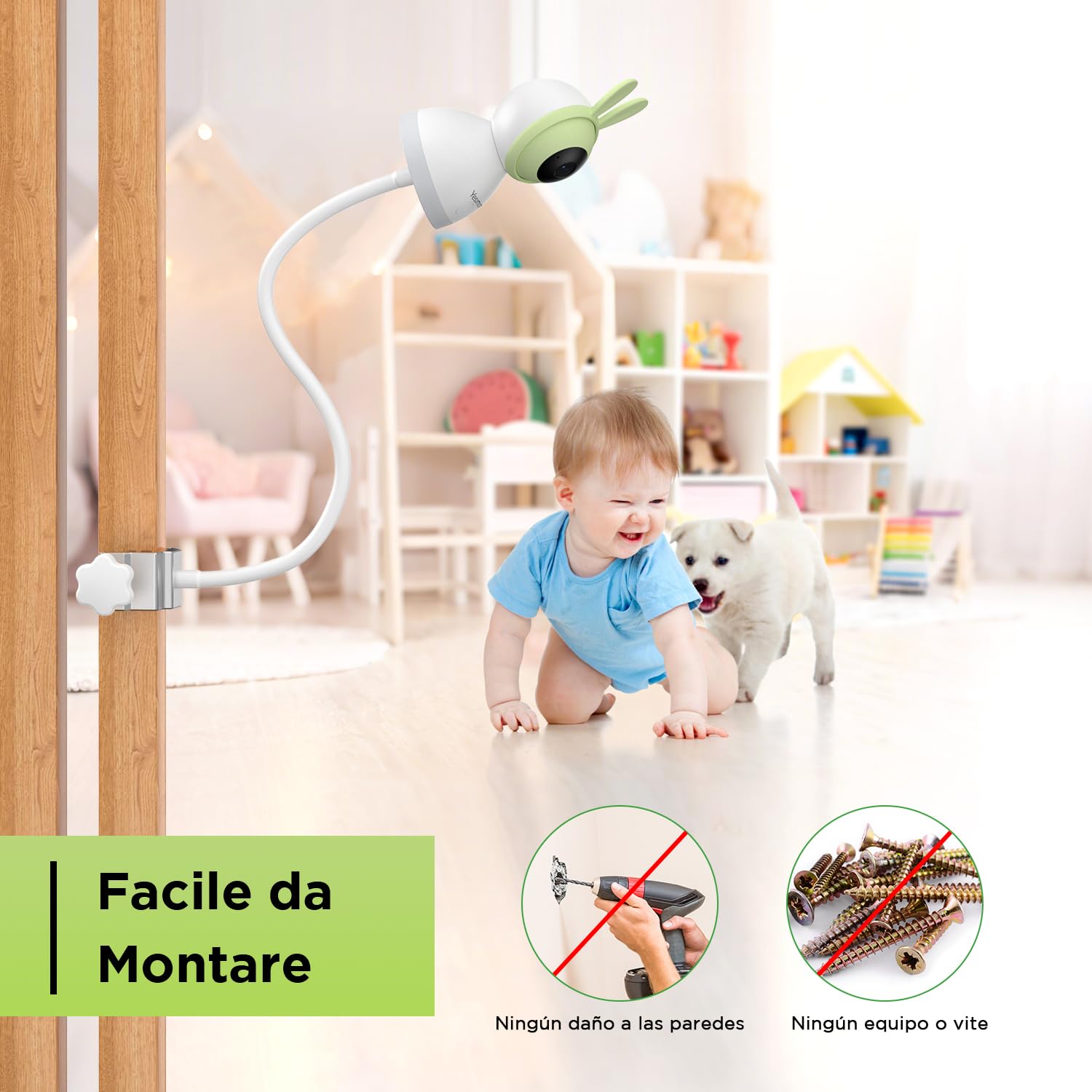 YESIMOM Soporte Universal para Camara Vigilancia Bebe: Ajustable, Sin Taladros, Montaje 1/4" y Vista 360° - Compatible con la Mayoría de vigilabebes (Color Blanco) — view 6