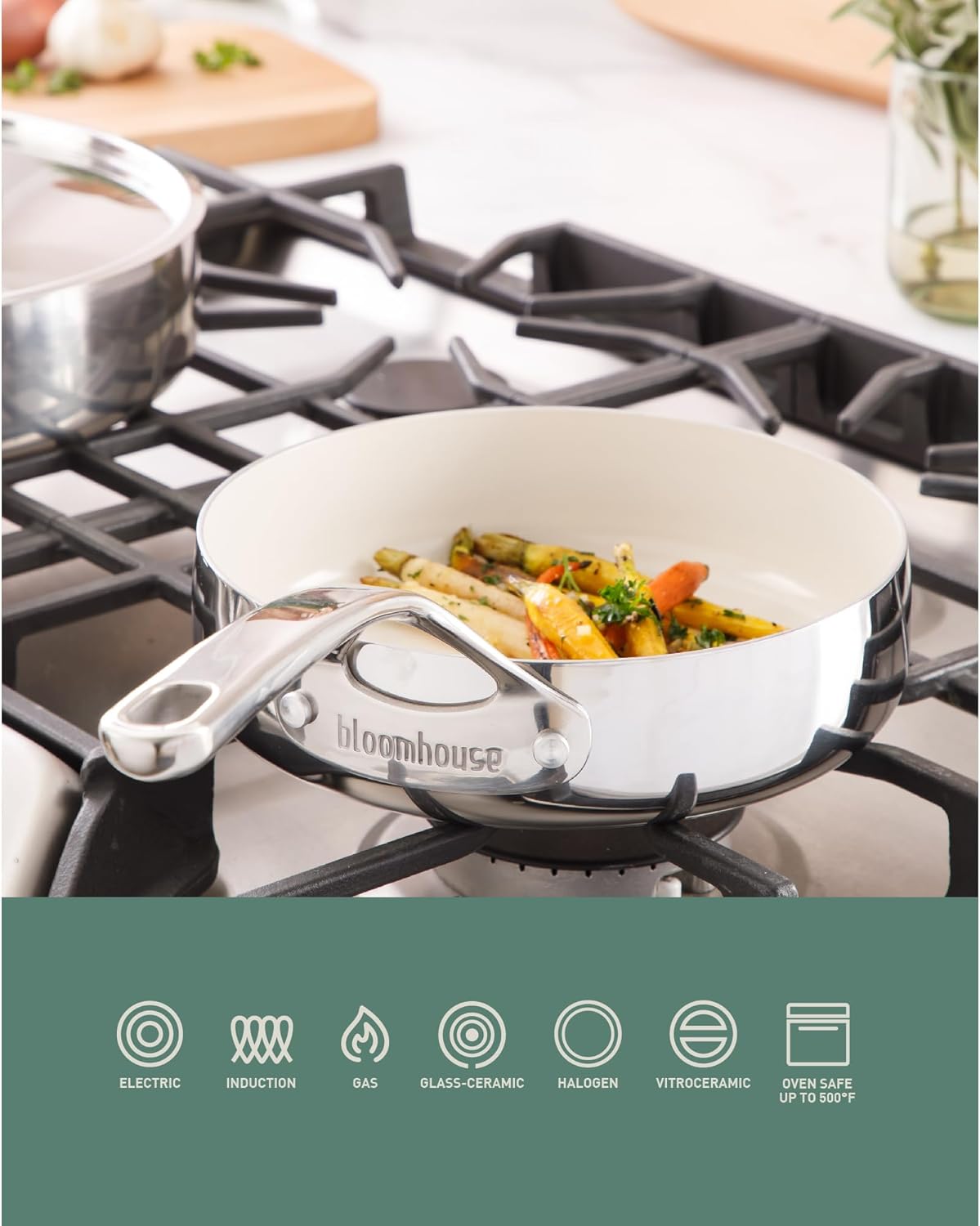 Bloomhouse - Two Time Oprah's Favorite Things Winner - 8 Inch Triply Stainless Steel Fry Pan w/Non-Stick Non-Toxic Pro Ceramic Interior Frying Pan