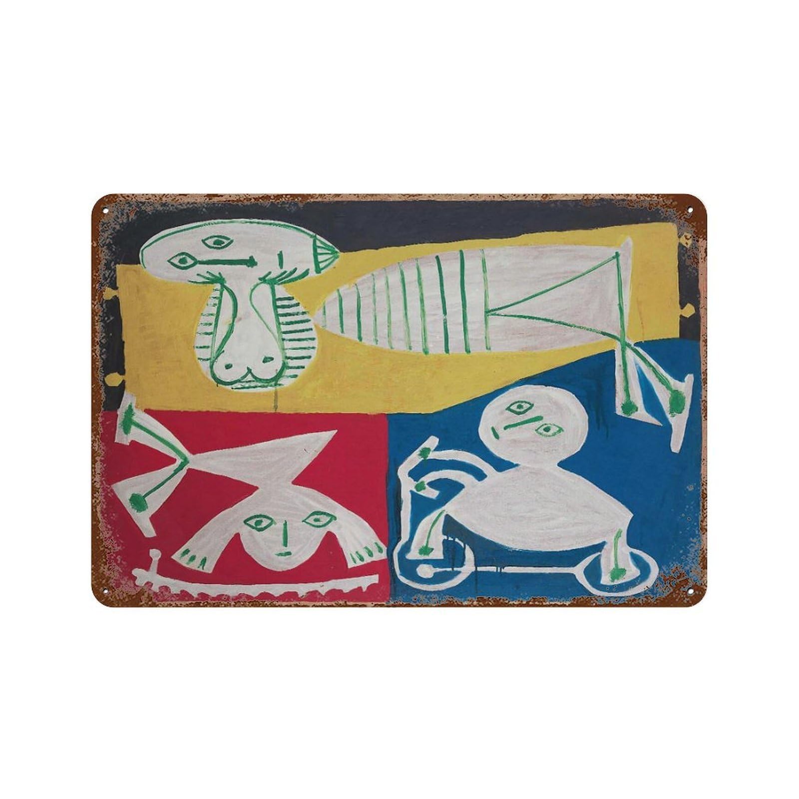 xiaoxiaoshen Pablo Picasso Jeux D’enfants, Vallauris 1951, Exhibition Fine Reproduction Wall Decor Art Metal Tin Poster Modern Home Decor Art Home Bar Shop Decorations Vintage Sign 20x30cm