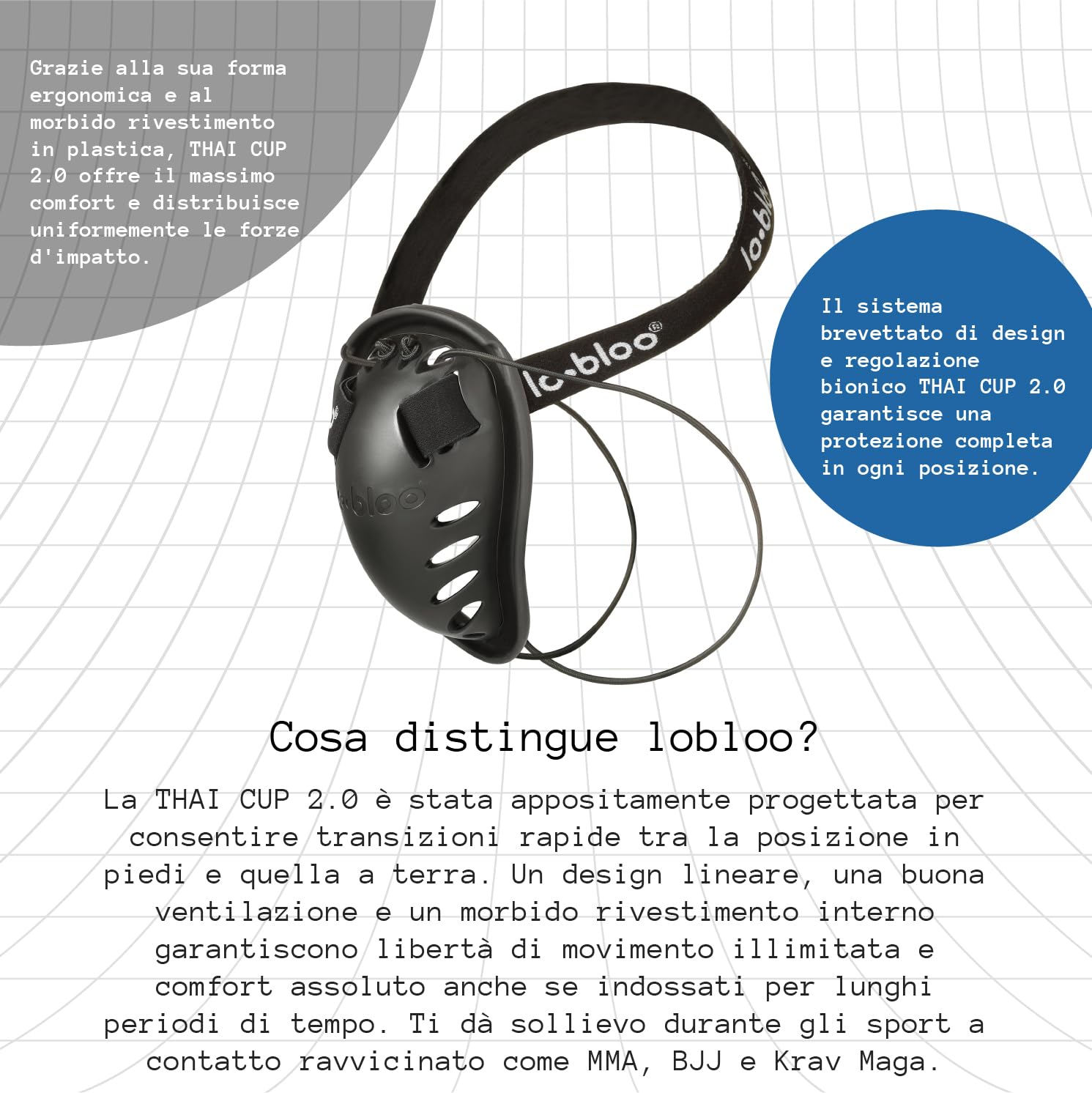 lobloo Thai Cup 2.0 Conchiglia Protettiva Atletica Brevettata per Sport di Contatto Come MMA, Krav Maga, Thai Boxing. Misura Uomo +13 Anni
