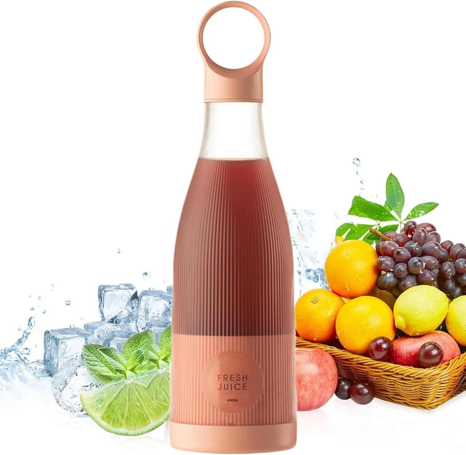 Licuadora Portátil, Vaso Pequeño Para Jugo De 450 Ml Con Cuchillas Ocultas En Forma De Cruz, 2000 Rpm Y Licuado Fácil, Carga Por Inducción Magnética Y Fácil De Limpiar, Ideal Para Viajes, Pink