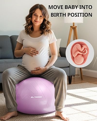Miniatura 3 de Trideer Bola de parto para embarazo, bola de yoga extra gruesa de 0.069 pulgadas para maternidad, parto, ejercicio, fisioterapia, recuperación, guía