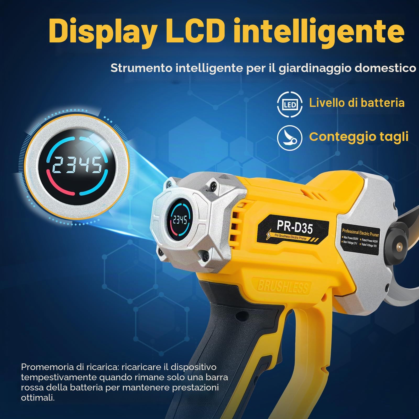 Cesoie 35 mm compatibili con batterie DEWALT 18 V | Rami spessi, Dimensione giornaliera, Fruttetti, Ricarica Flessibile, Lavoro Continuo