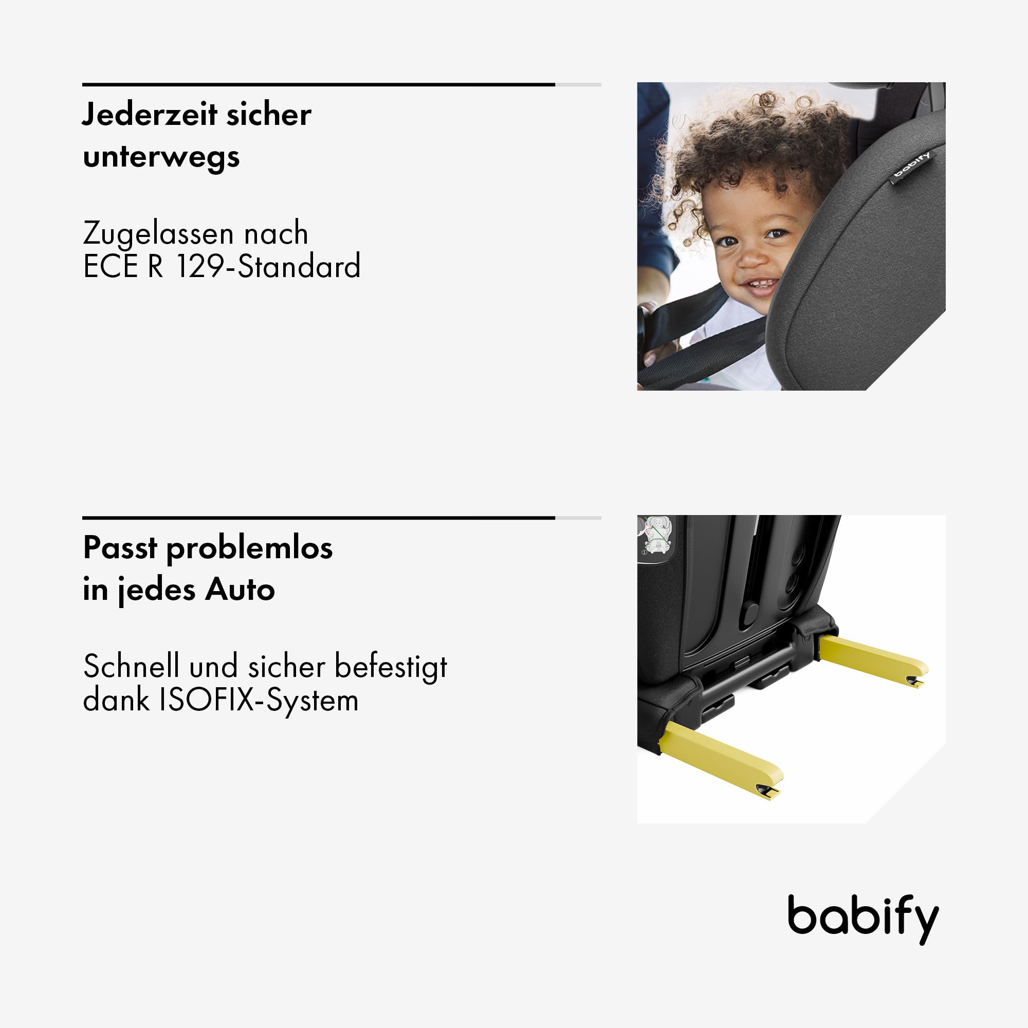 Babify Urban Kindersitz 15-36 kg - Isofix & i-Size, Für Kinder 3-12 Jahre, 12-Fach Verstellbare Kopfstütze, Abnehmbarer Getränkehalter, Faltbar, Abnehmbarer Bezug, Auto Kindersitz, Schwarz