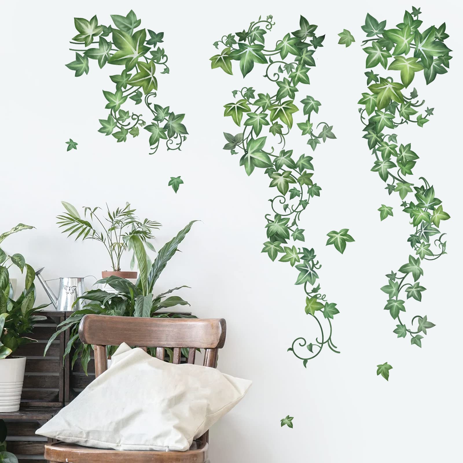 Autocollants Muraux Plantes Vertes Tropicales - 2 Feuilles PVC 30x60cm, Amovibles, Pour Déco Salon/chambre