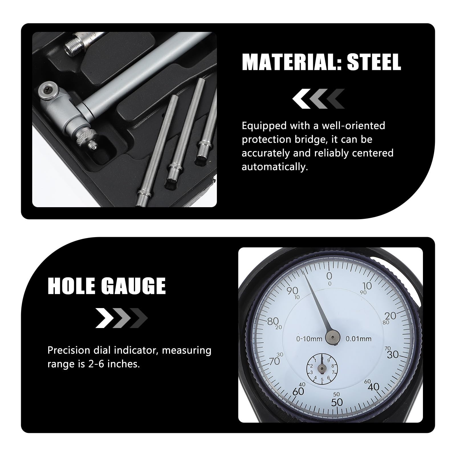 Misuratore di Alesaggio Manuale per Veicoli, Calibro Interno Nero in Acciaio, Flessibile e Preciso per Riparazioni Auto, 50-160mm X 0,01mm