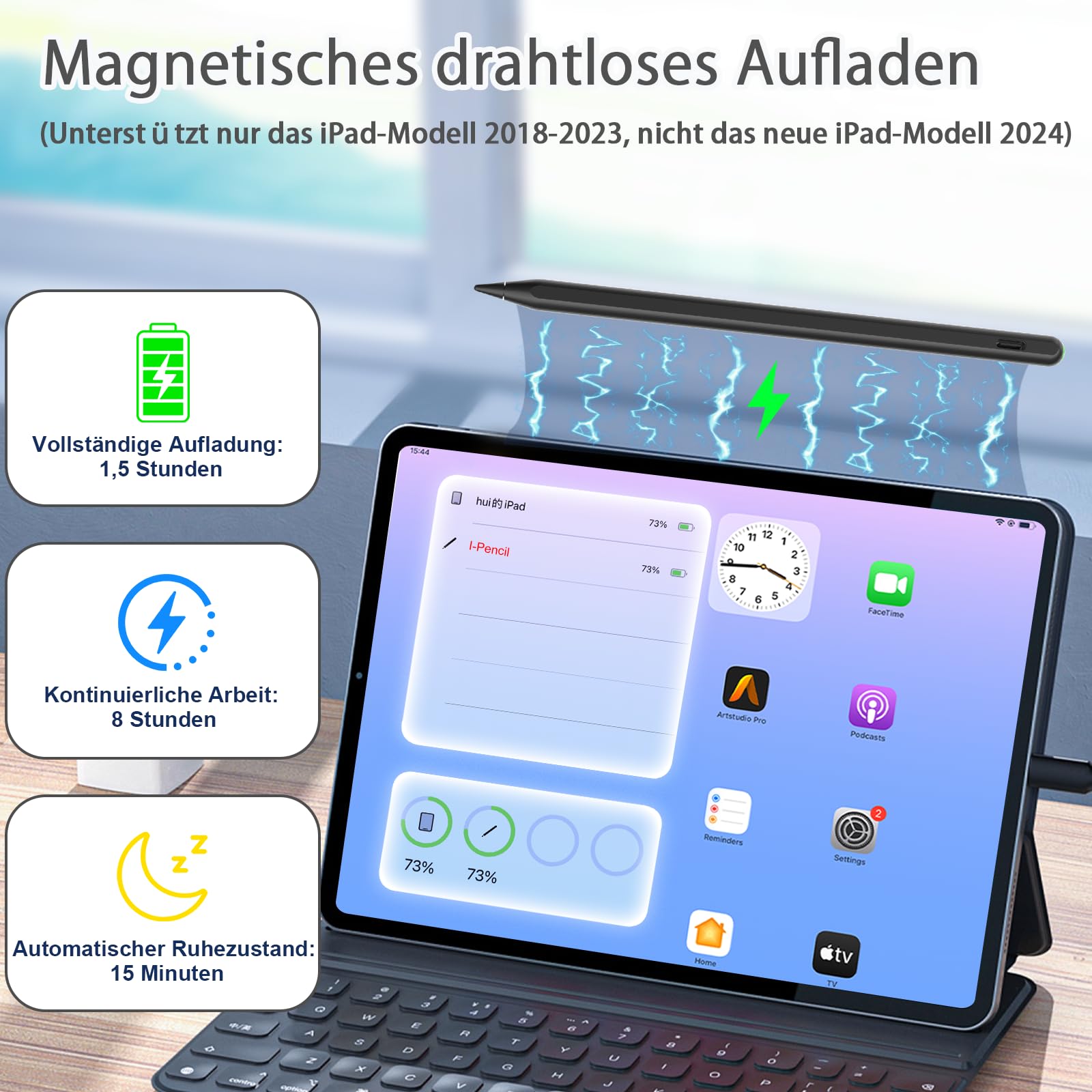 Stift für Apple iPad 2018-2026, Magnetisches Kabelloses Laden und USB C Schnellladung Pencil für iPad Pro 13”(M4)/12,9”/11”, Air M3/M2/5/4/3, Mini (A17Pro) 7/6/5, (A16) 11/10/9/8/7/6th Generation