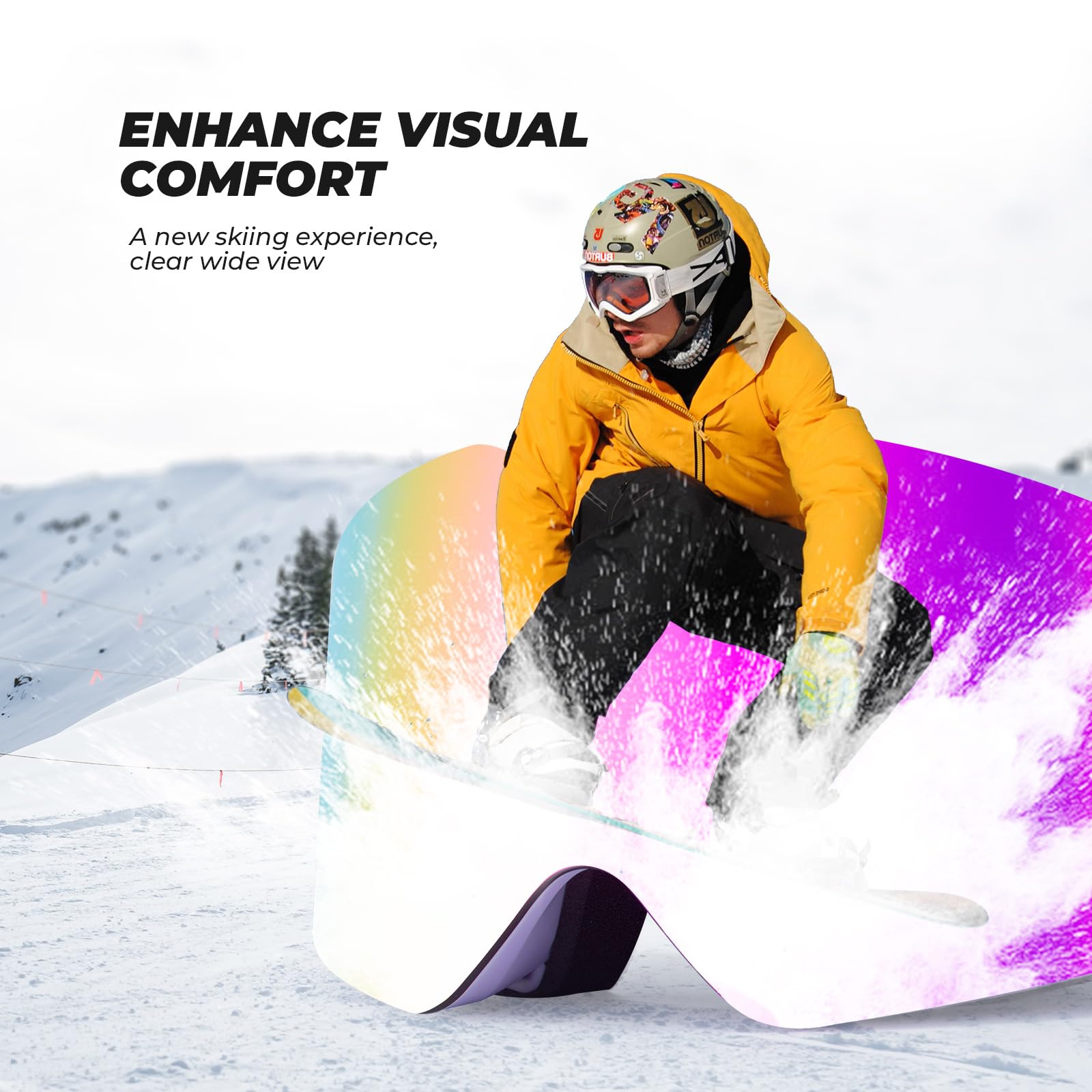 Gogle Narciarskie Gogle Śniegowe Ochrona UV Damskie/Męskie Przeciwmgielne Oddychające Kompatybilne z Kaskiem Gogle Snowboardowe dla Osób Noszących Okulary, Jazda na Nartach/Snowboardzie