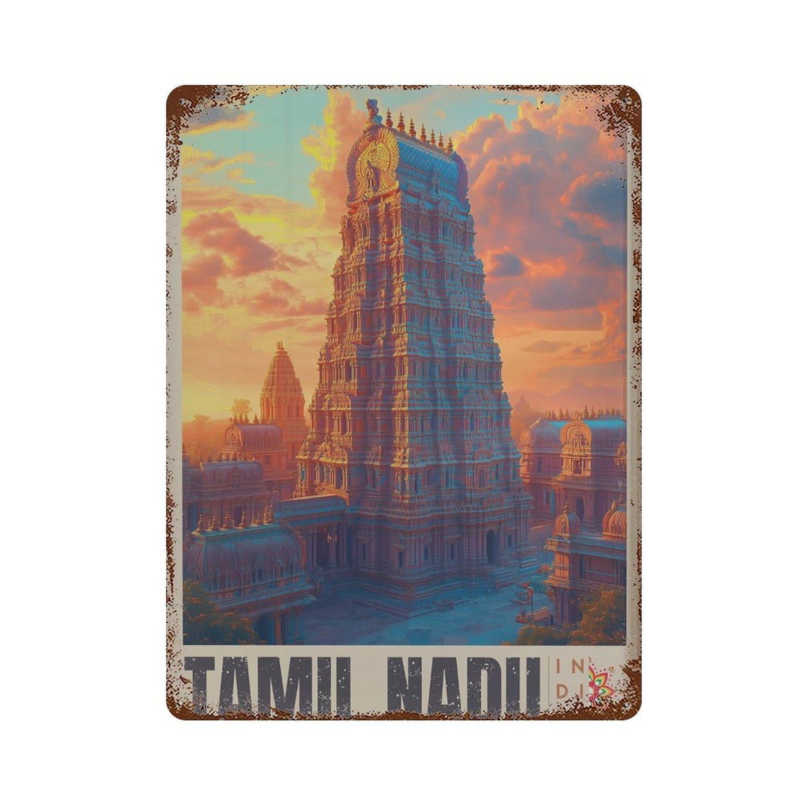 xiaoxiaoshen Tamil Nadu Temple Wall Decor Art Metal Tin Poster Modern Home Decor Art Home Bar Shop Decorations Vintage Sign 40x30cm