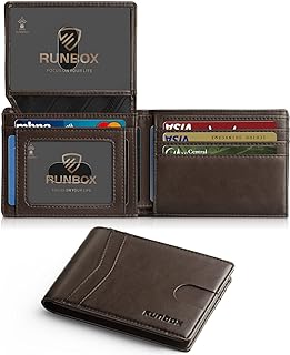 RUNBOX Wallet for Men Slim Rfid Leather 2 ID Window With Gift Box