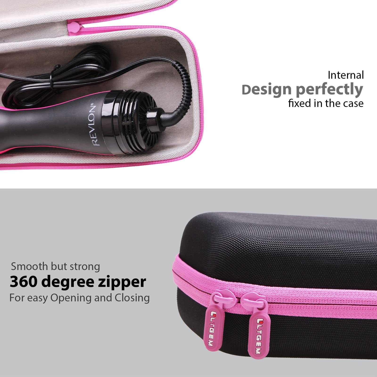 LTGEM - Estuche rígido de EVA para Revlon One Step Root Booster Round Brush Dryer y Hair Styler - Bolsa protectora de viaje para almacenamiento 5