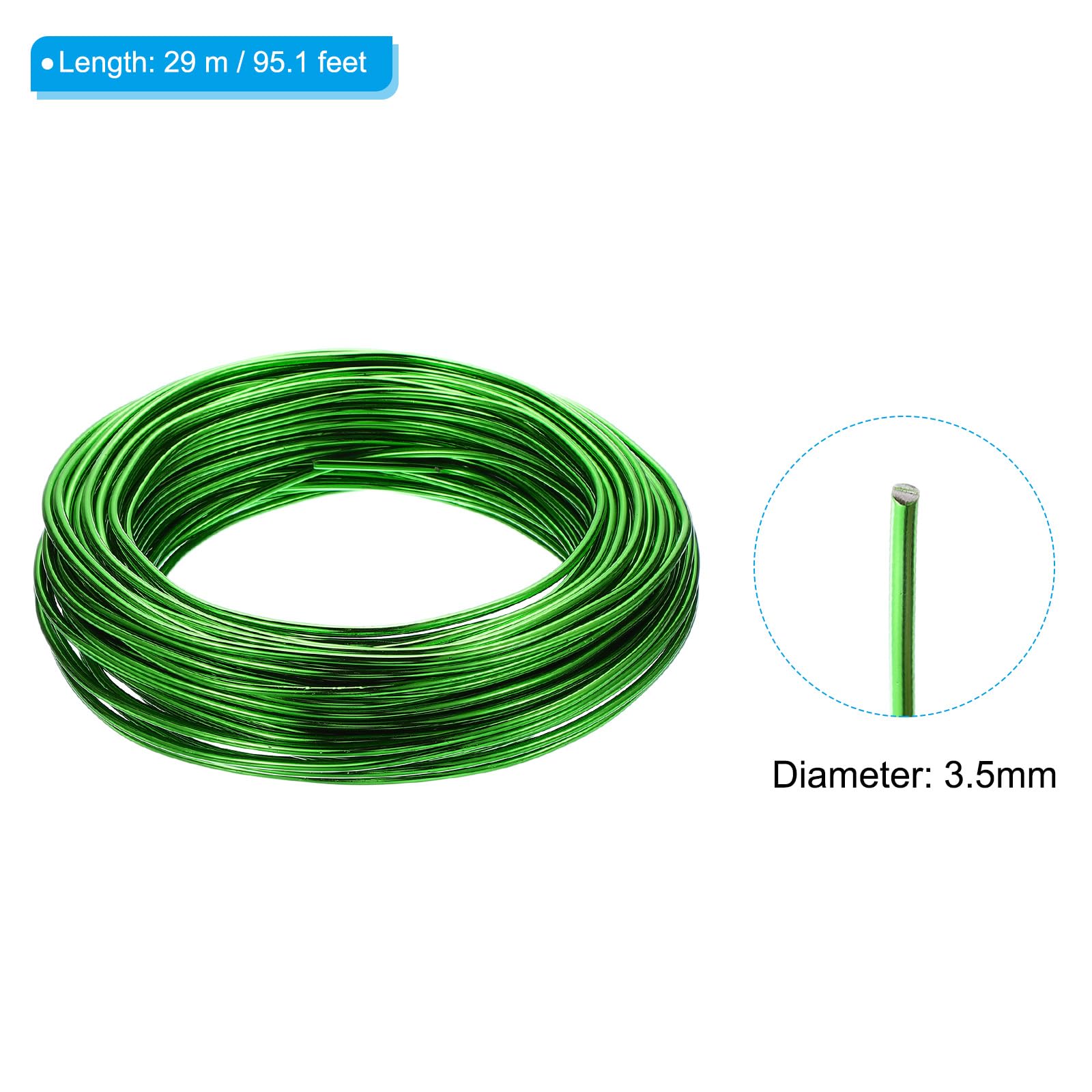 PATIKIL 3.5mm Bonsai Training Wire, 1 Roll Floral Wire Stems Anodized Aluminum Tree Wire 95.1 Feet for Gardening Branch Fixing Green - Image 2