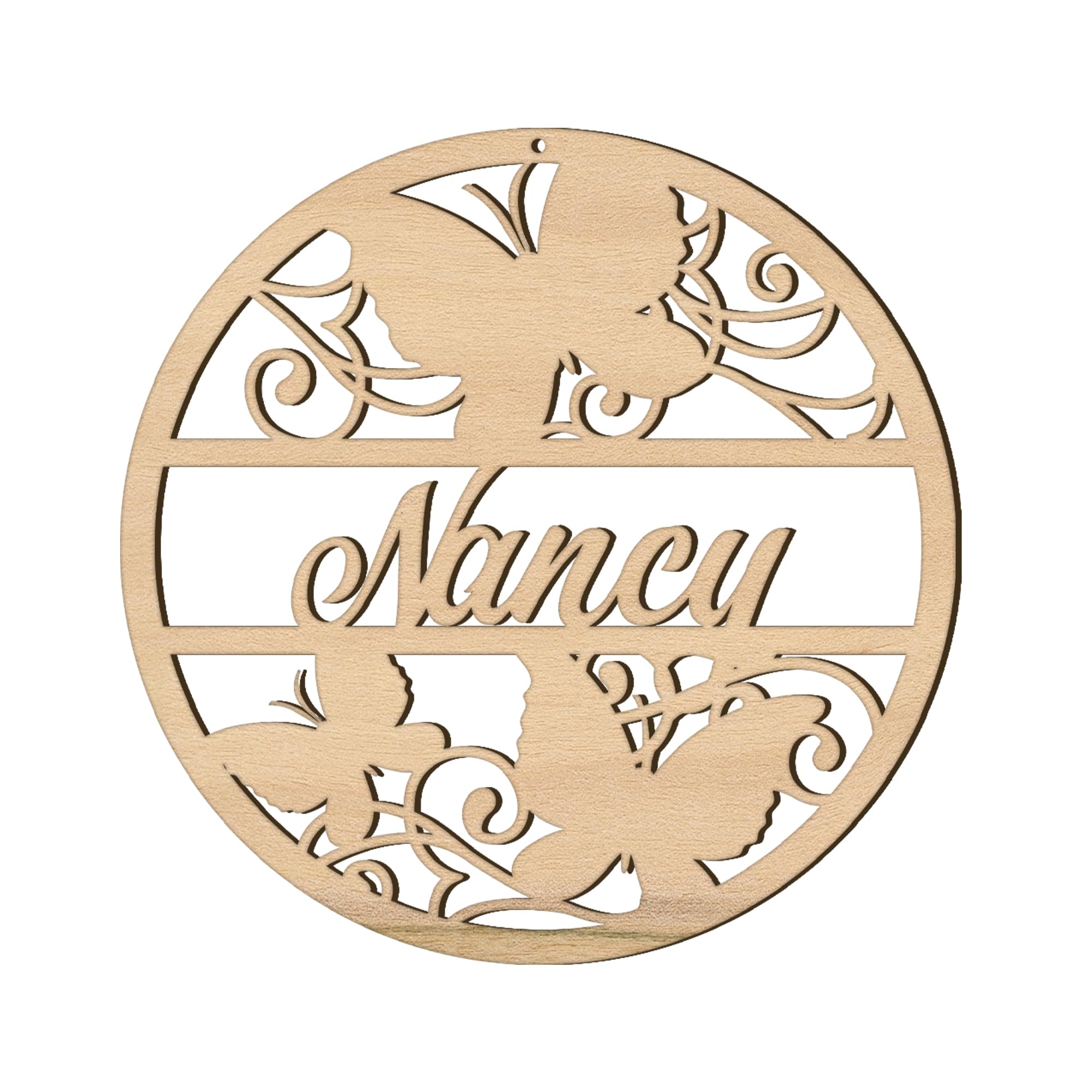 Print Maniacs Personalised Any name Custom Wood Colour Hoop Acrylic Wreath Circle Loop Baby Room Nursery Birthday Christmas Wedding Party Wall Decor Plaque Butterfly (30cm, Cherry Veneer) โ image 1