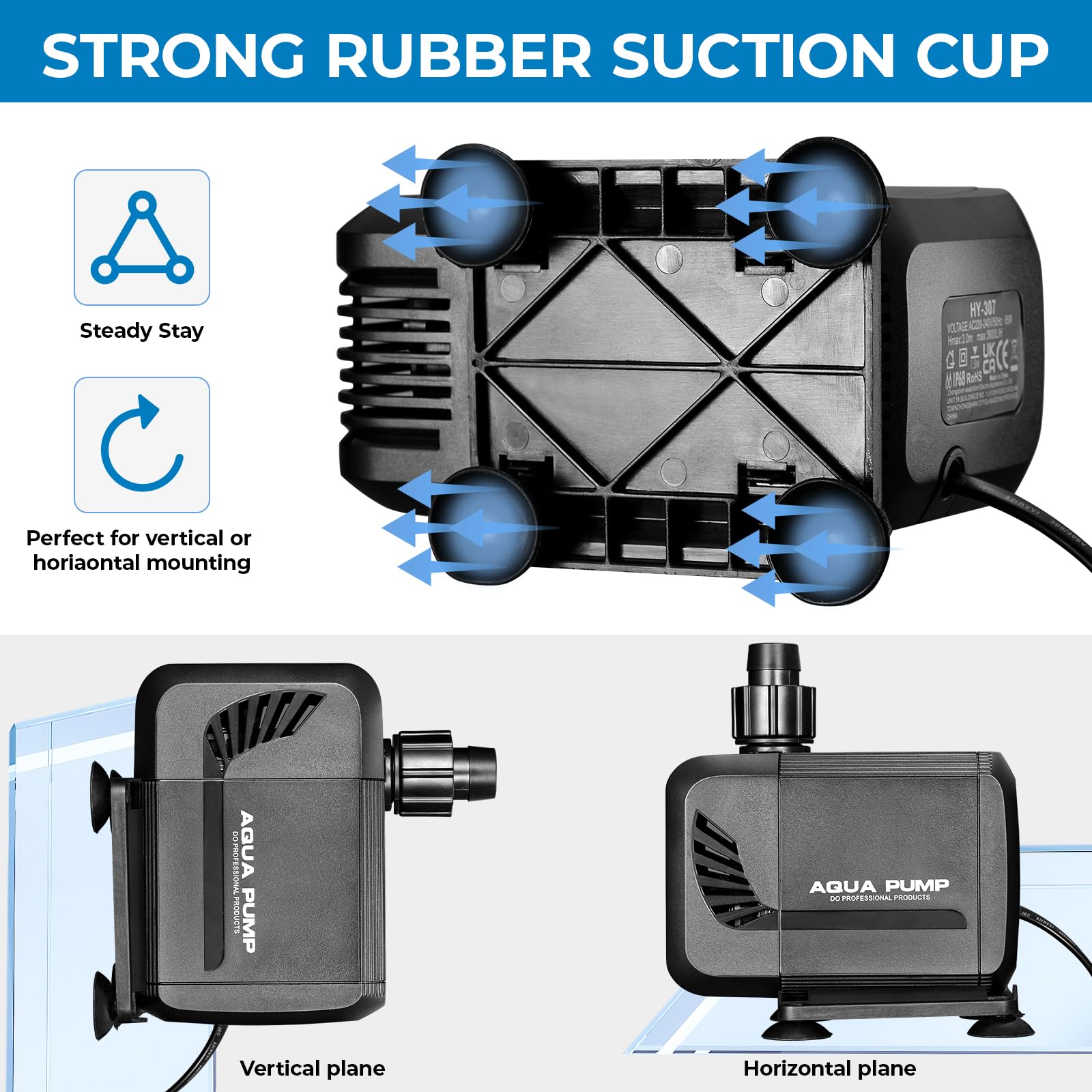 Pompa Sommersa 65W 3600L/H, Sommersa Silenziosa, Pompa per Laghetto,Massima di Sollevamento 3m, con Filtro e 6 Ugelli,3 Dimensioni:16/19/25mm, Ideale per Acquari e Laghetti,Fontane