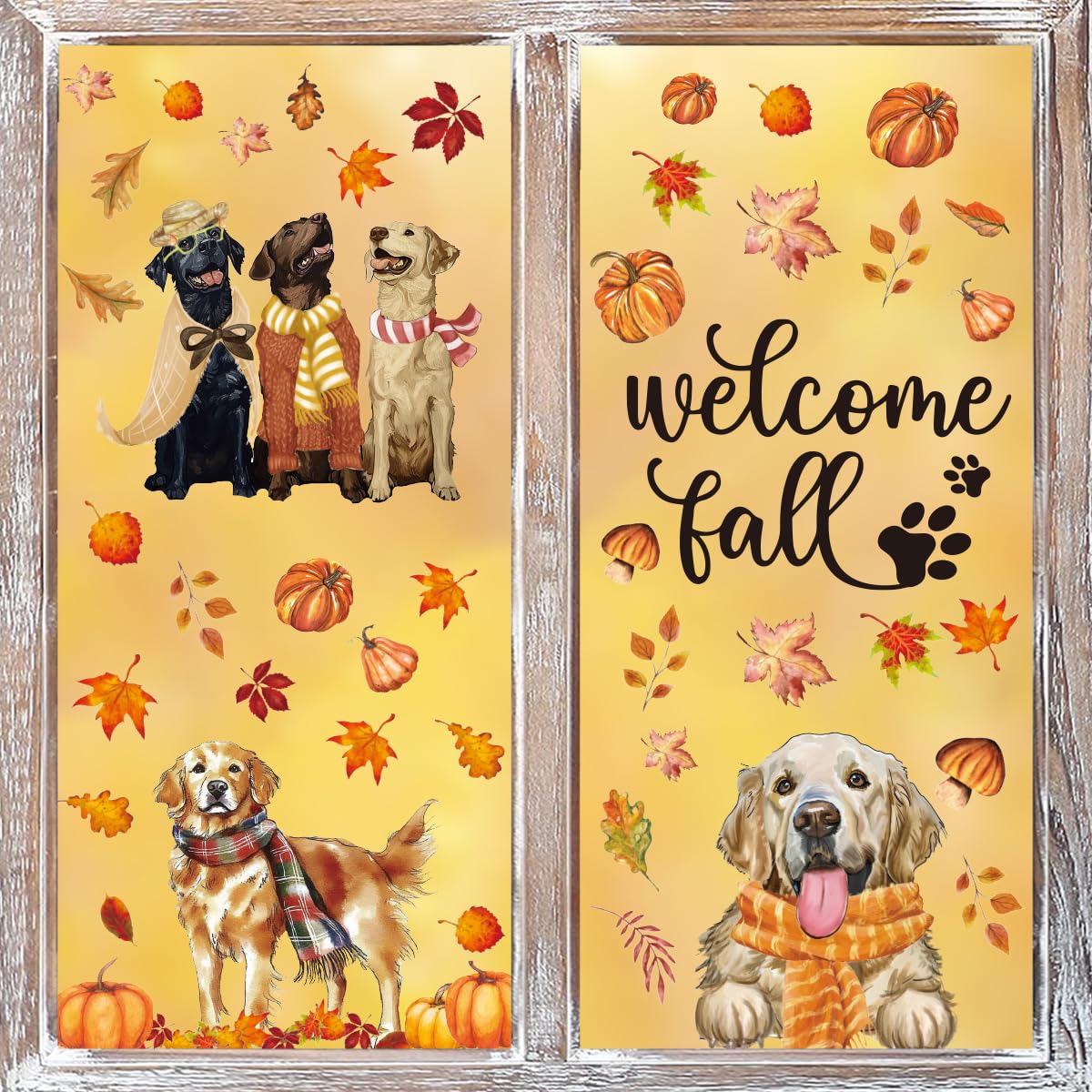 Horaldaily 68 PCS Large Size Fall Window Cling Sticker, Thanksgiving Autumn Harvest Dogs Pumpkin Leaves for Home Party Supplies Shop Window Glass Display Decoration