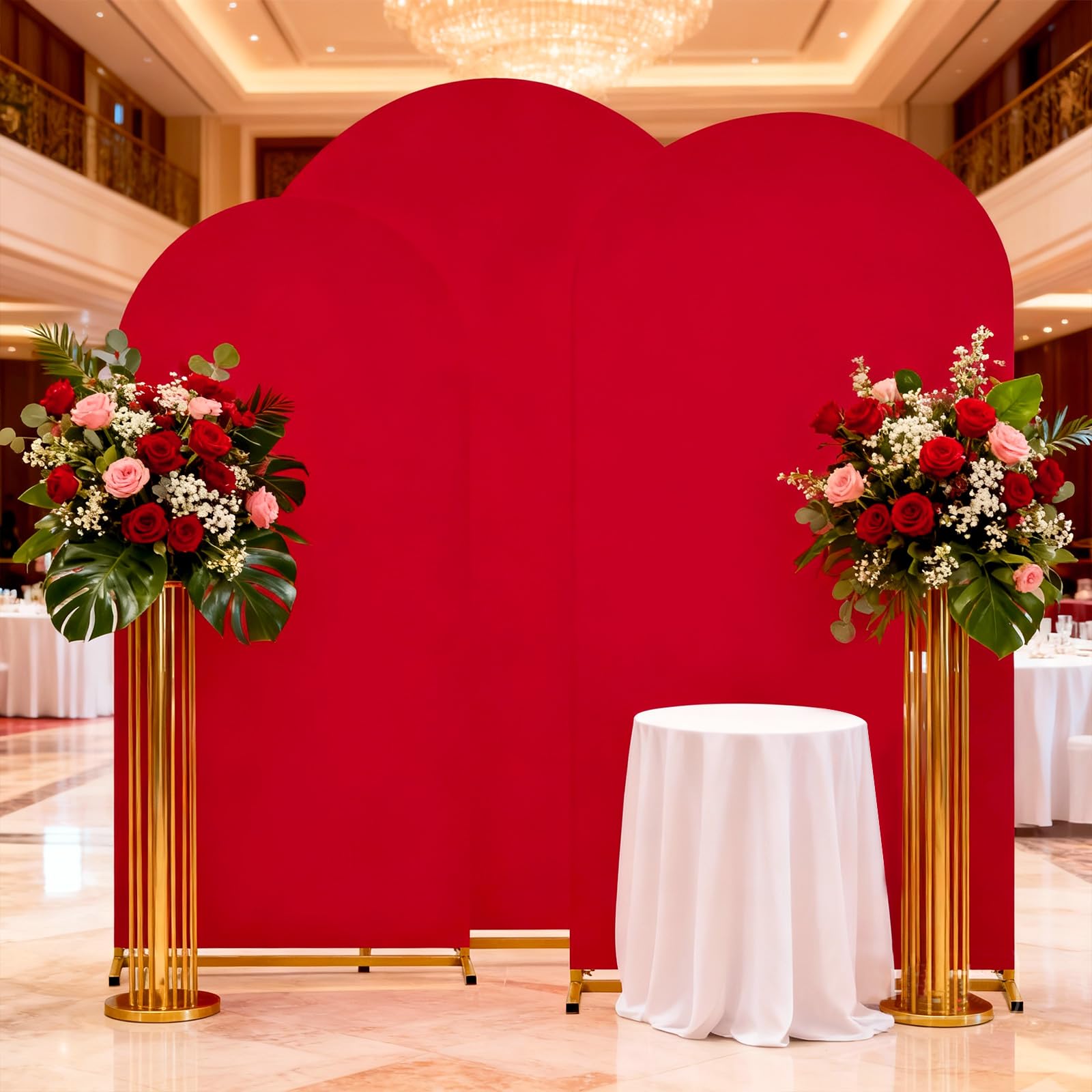 Red Arch Backdrop Covers Party Spandex Fitted Arch Wall Stretchy Backdrop | Red for Wedding Decoration Bridal Shower Stand Decorations(6FT 6.6FT 7.2FT Set of 3)