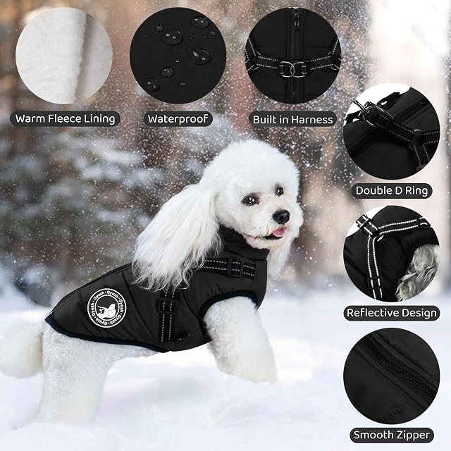 Foto 2 de 8 de Gyuzh Abrigo para perro con arnés, abrigo de invierno para perro, chaqueta de forro polar para perro