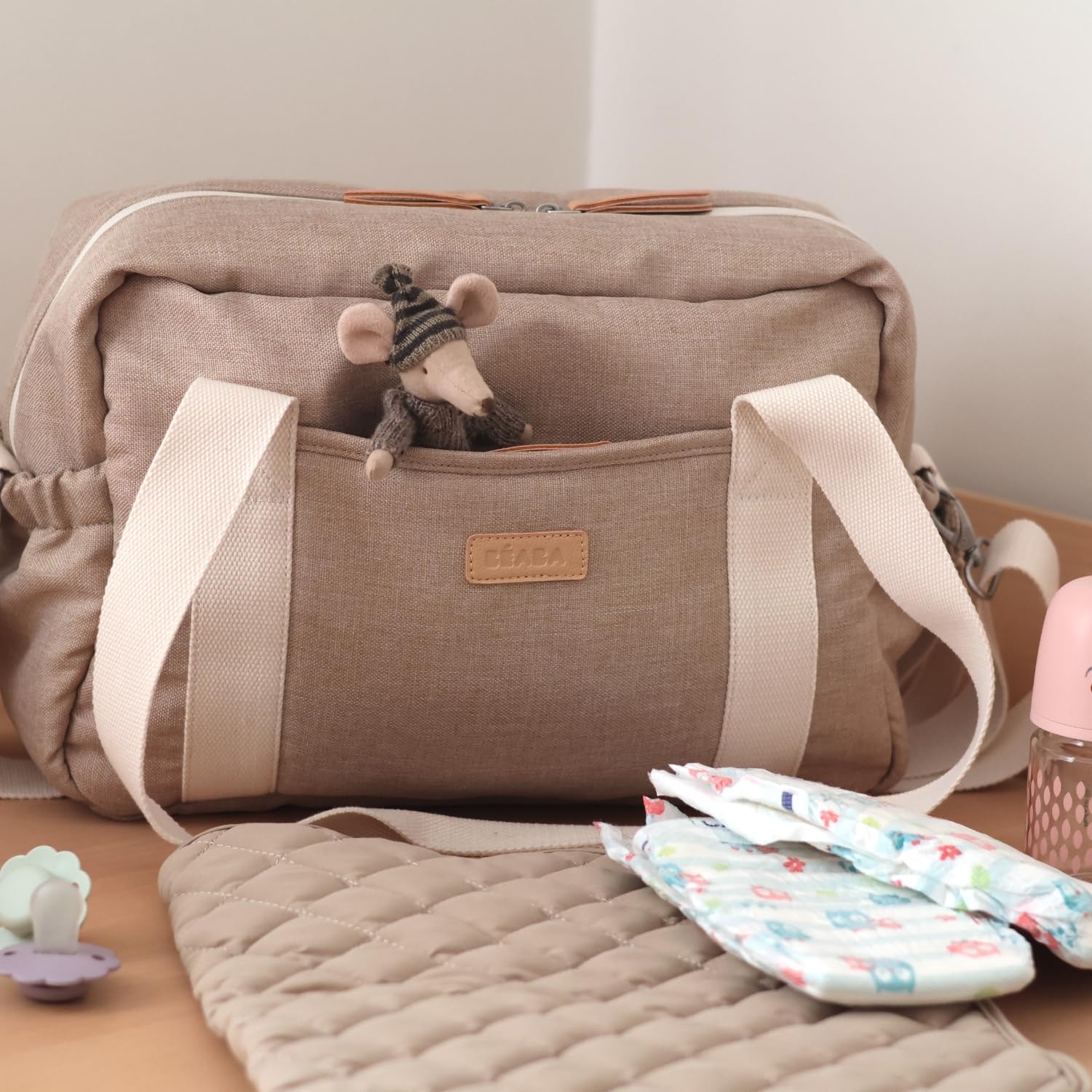 Béaba, Wickeltasche für Babys, Mehrere Fächer, 10 Taschen, Reißverschluss Trolley-Koffer, Schultergurt, Isotherm-Tasche