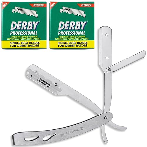 the shave factory Kit de maquinilla de afeitar de borde recto, con individual | Maquinillas de afeitar de acero inoxidable para hombres (mate/200