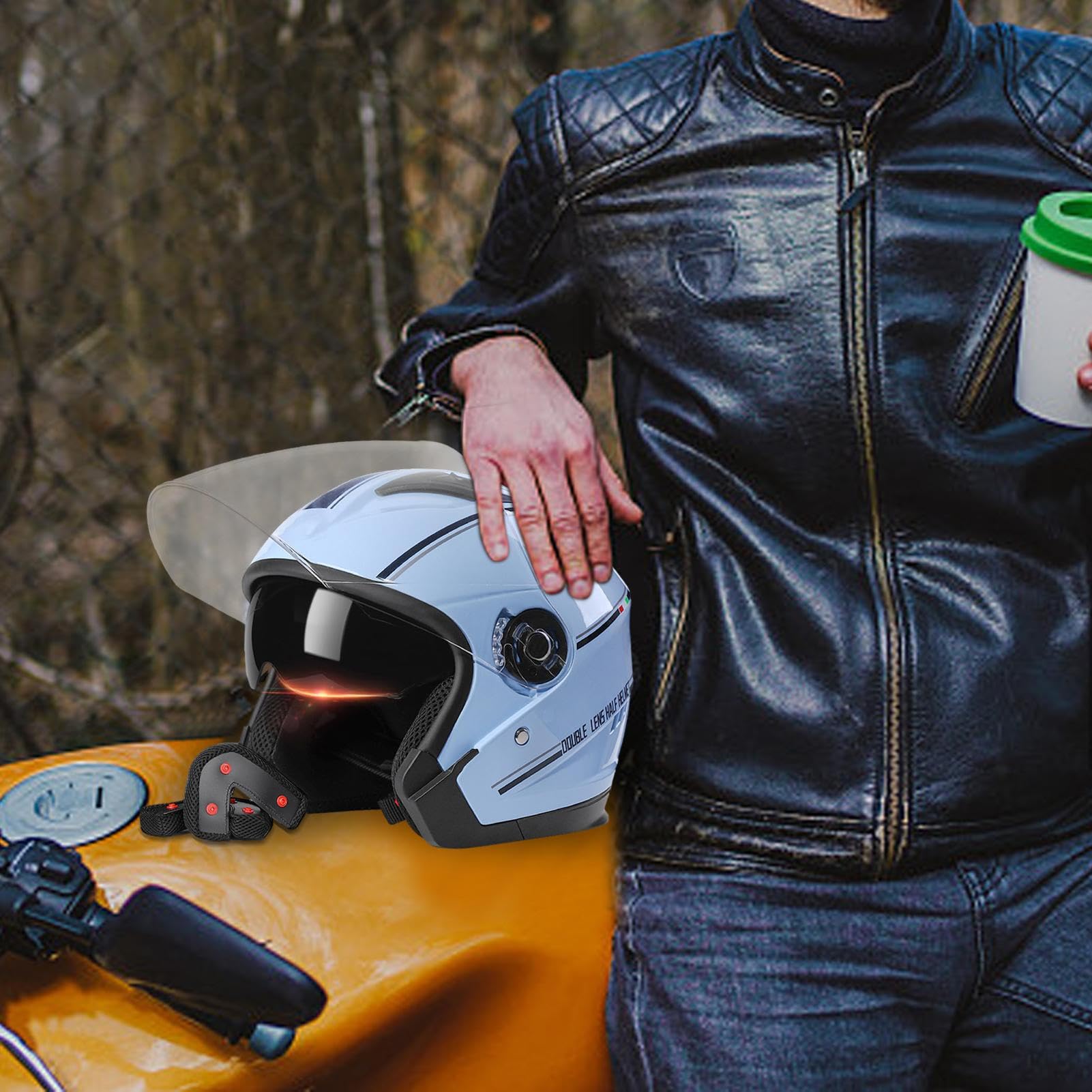 Kaski motocyklowe dla ? ?czyzn - Bezpieczne kaski rowerowe z podwójnym daszkiem i regulowanym paskiem z klamr? | Wygodne kaski rowerowe Mountain Road Akcesoria dla doros?ych m? ?czyzn i kobiet Retorno