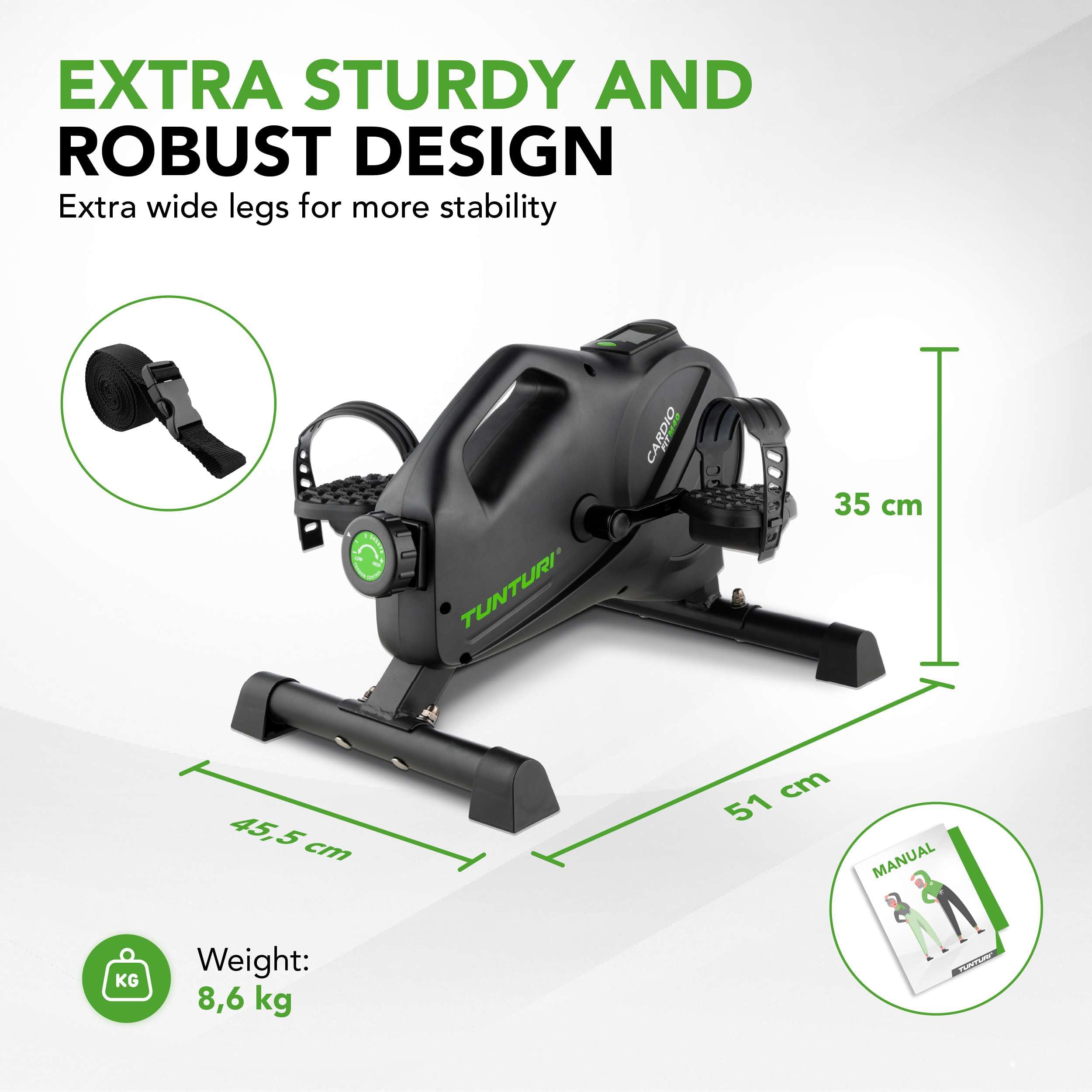 Tunturi Cardio Fit M40 Mini Bike Cyclette Cyclette - Cyclette per Anziani, Gamba per Casa, Resistenza Regolabile e Display LCD per Braccia e Gambe