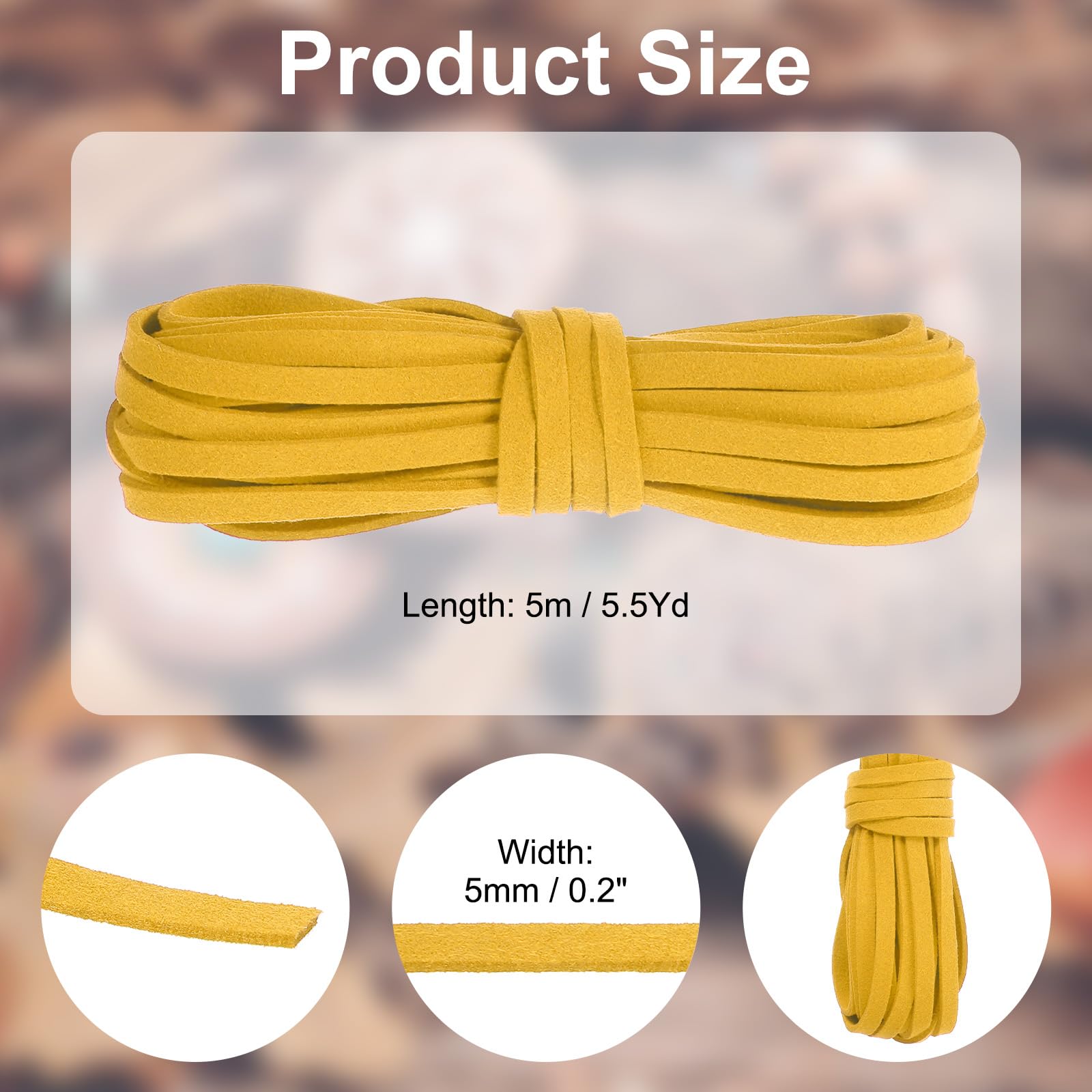 PATIKIL 5.5 Yards x 5mm Faux Suede Leather Cord, Leather Lace String for Bracelet Necklace Beading Making DIY Crafts, Golden - Image 2