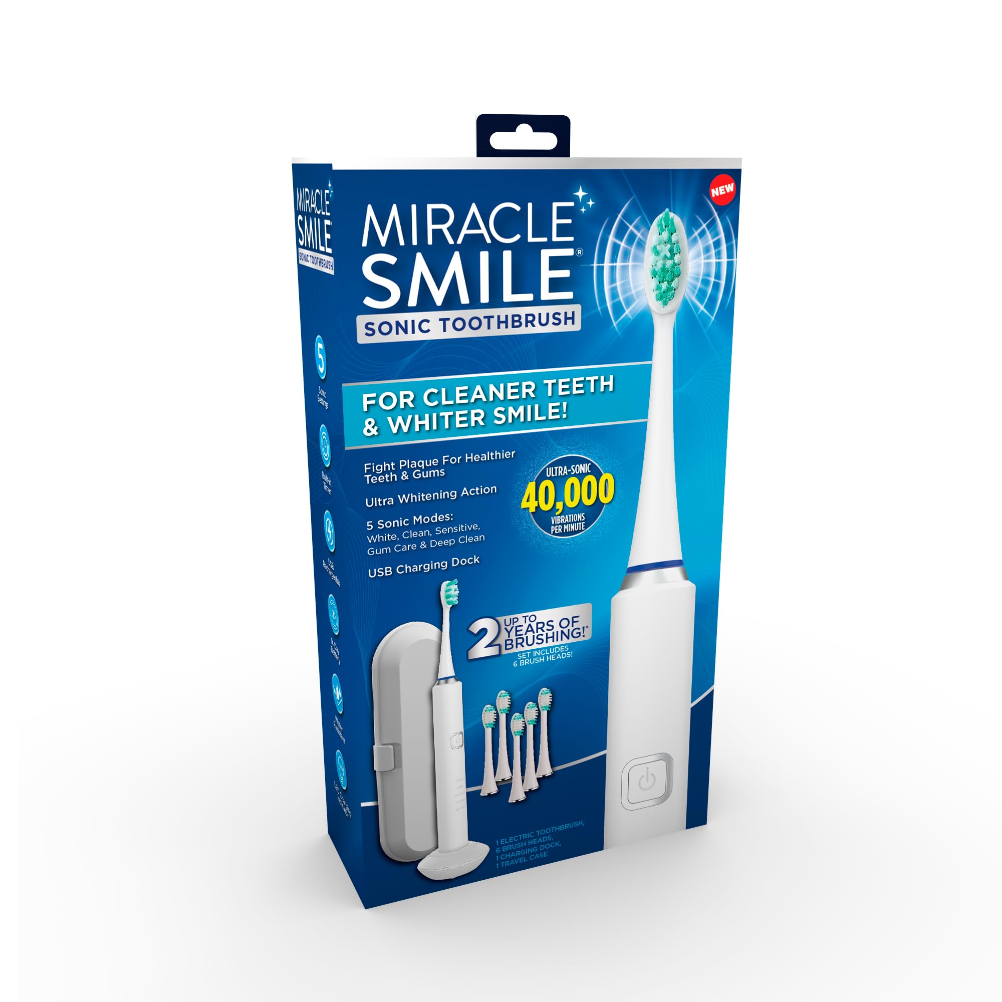 スマイルソニック Amazon.com: Miracle Smile Sonic Toothbrush, 40,000 VPM Electric