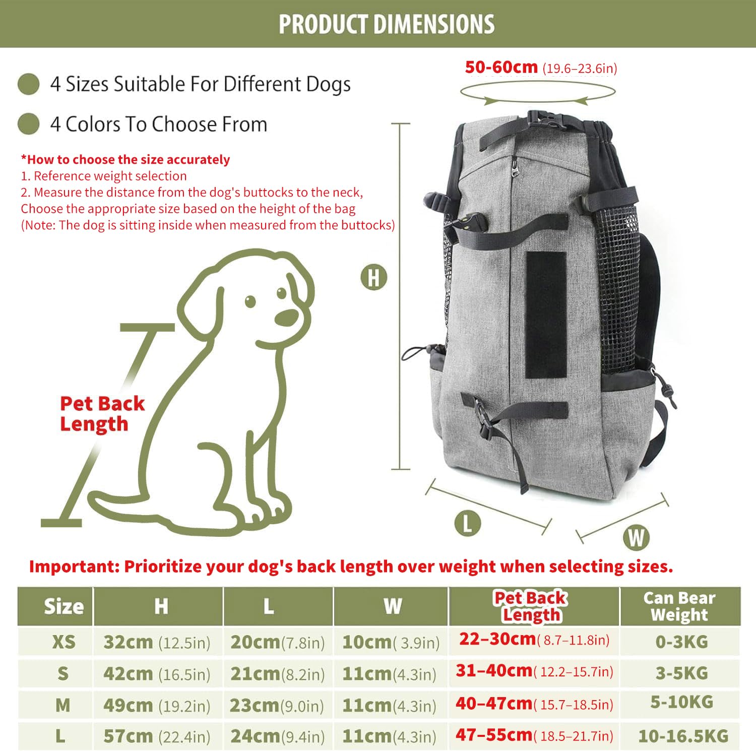 PETCUTE Zaino per cani gatti Borsa trasportino Trekking Regolabile Carico Massimo 16,5 kg Grigio