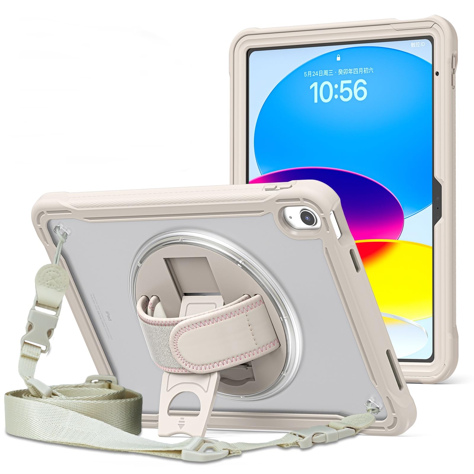 ProElite Cover for Apple iPad 10th Gen Cover Case, Rugged Shockproof Armor case Cover for Apple iPad 10th Gen with Hand Grip and Rotating Kickstand (Transparent Back) with Should Strap, Khaki (B0D3F56TQV) Amazon Price History, Amazon Price Tracker