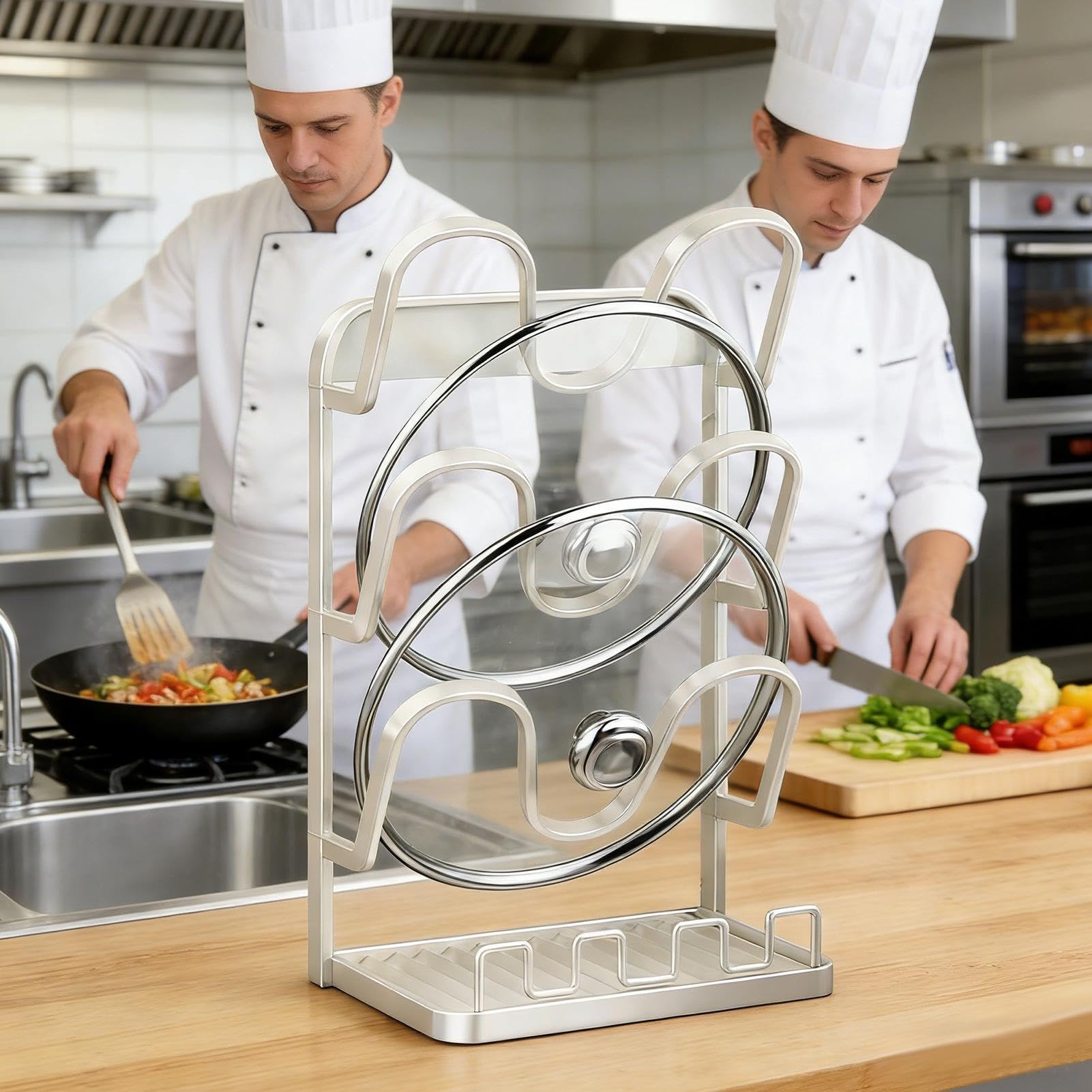 Organizzatore Coperchi Pentole 3 Metallico Antiruggine Multifunzionale | Supporto Coperchi Pentole Durante Cottura Per Dormitorio Camper Casa Ristorante Armadio Cucina