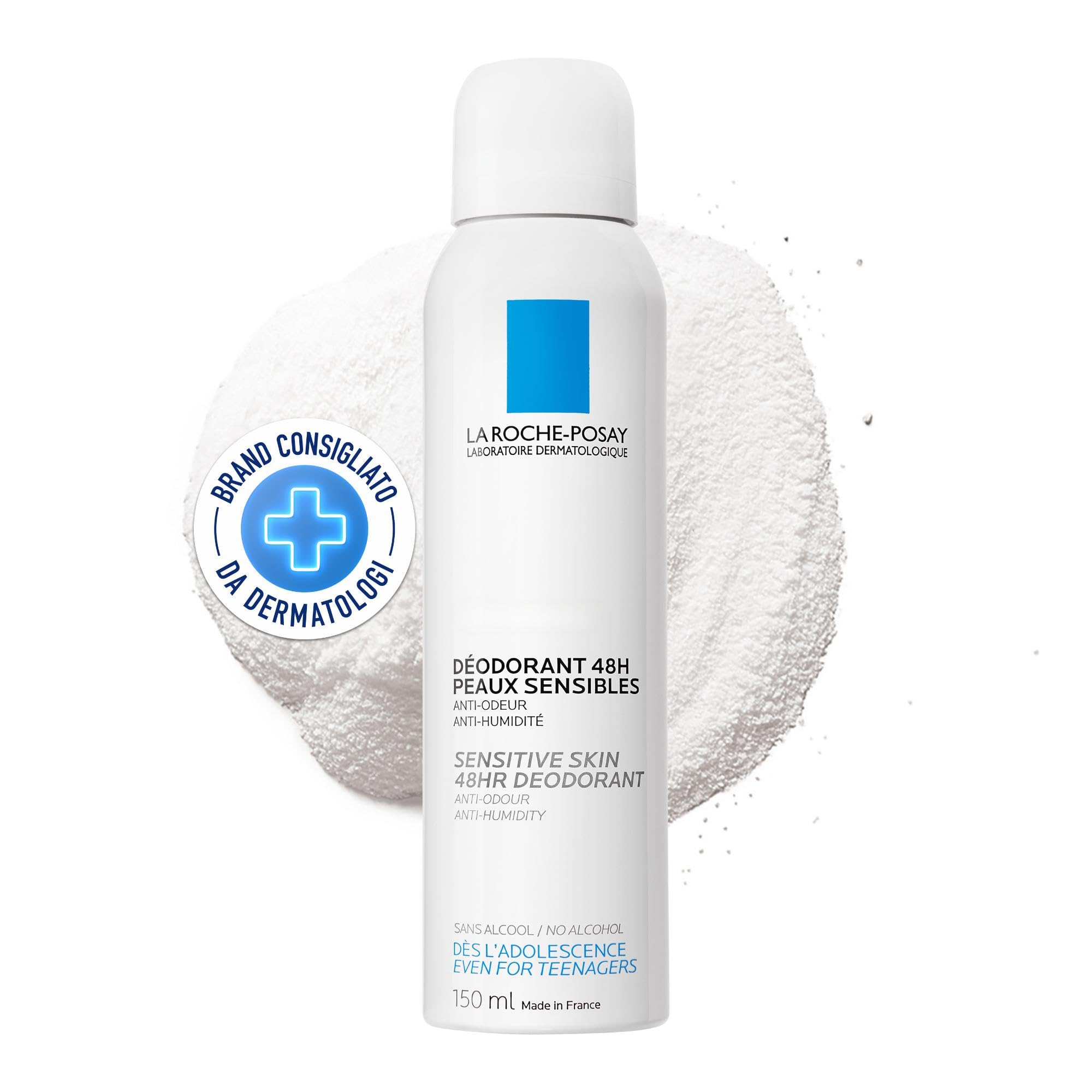 La Roche-Posay Physiologique, Deodorante Spray Unisex Antitraspirante, Per Pelli Sensibili, Effetto Anti-Umidità e Anti-Odore, Durata 48H, Con Ossido di Magnesio e Allantoina Lenitiva, 150 ml