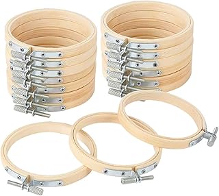 WOWOSS 20 Pieces 3 Inch Embroidery Hoops Wooden Round Adjustable Bamboo Circle Cross Stitch Hoop Ring Bulk for Embroidery ...
