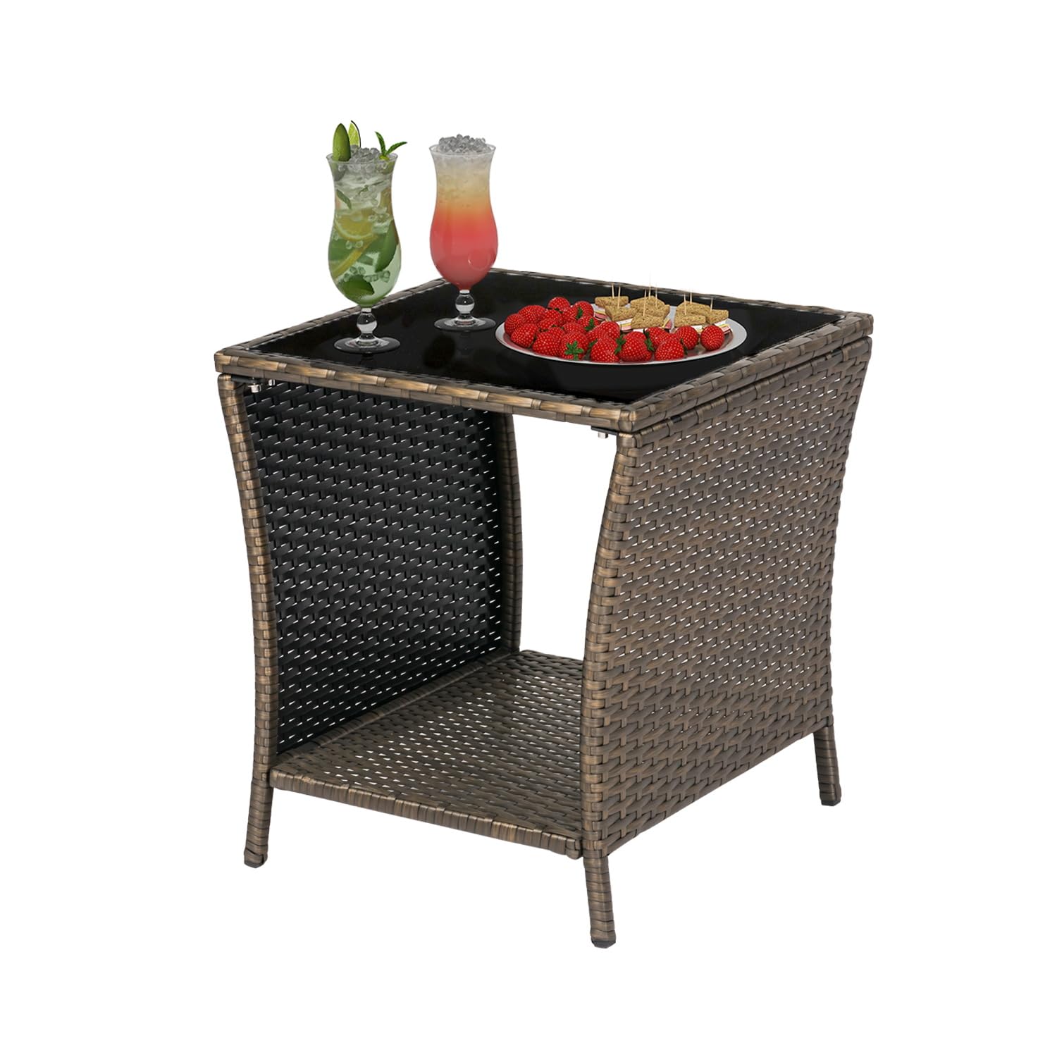 kinbor Outdoor Side Table - Porch Tables Small, Wicker End Tables, Patio Side Table for Backyard Pool Indoor Outdoor, Easy Maintenance & Weather