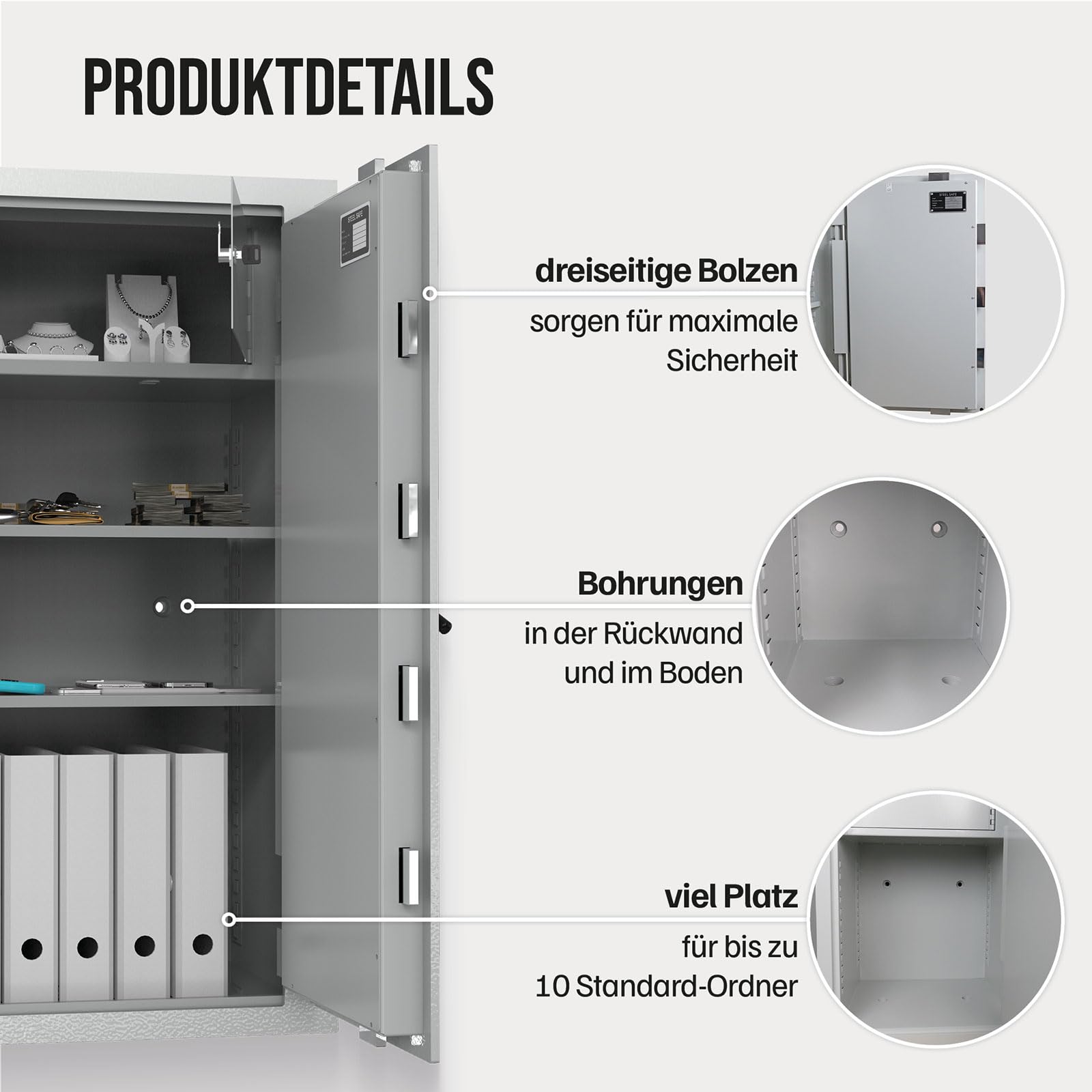 Profirst Wertschutzschrank Fortress 110 EN1 Doppelbartschloss 2 Schlüssel Feuerfalz Stahl separat verschließbarer Innentresor 2 verstellbare Fachböden inkl. Befestigungsmaterial