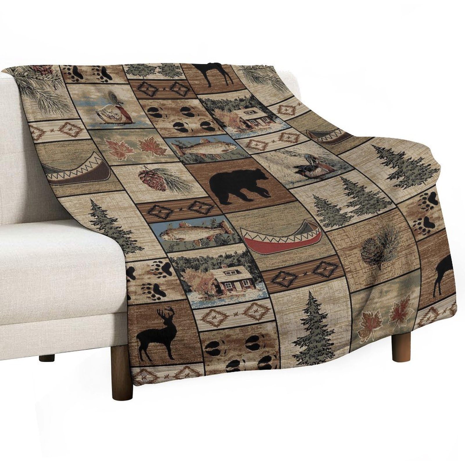 Vintage Animal Blanket Farmhouse Moose Deer Retro Rustic Style Super Soft Flannel Throw Blanket for Bed Sofa 330GSM