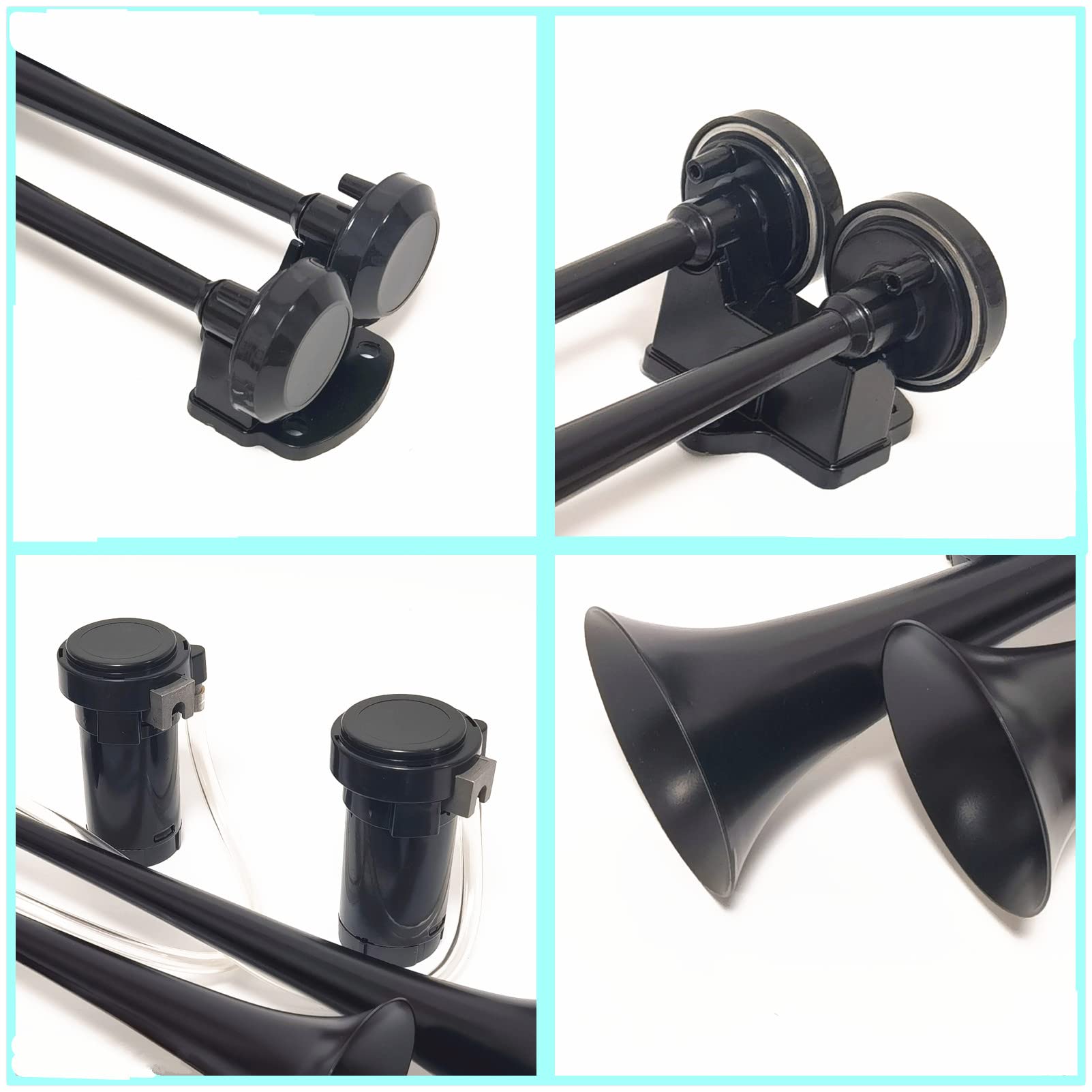 Clacson Tromba d'aria 24V Air Horn Tromba per camion 170db Tromba elettrica a doppio tubo tweeter nero e tromba del basso con Air Pump Altoparlante Car Horn per 24V camion Moto Vans nave ecc