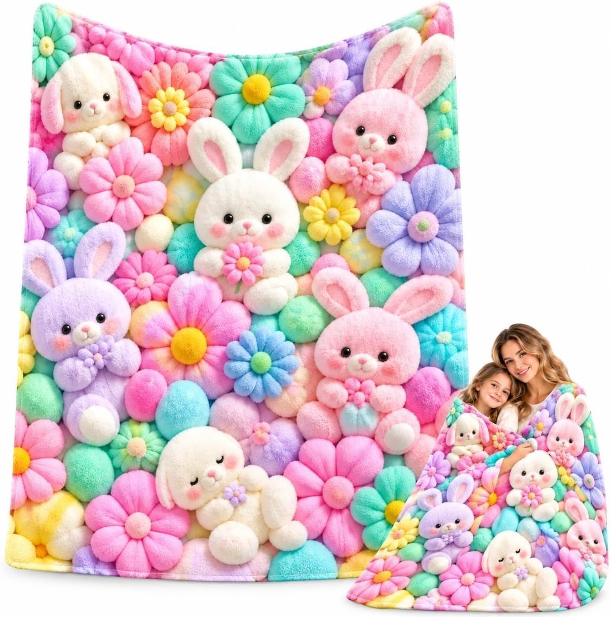 3D Teddy Bear Blanket, Plush Flannel Throw Blanket for Sofa Beds and Couches, Soft and Cozy Animal-Print Blanket for Bedrooms, Living Rooms, and Home Decor，white：100x150cm