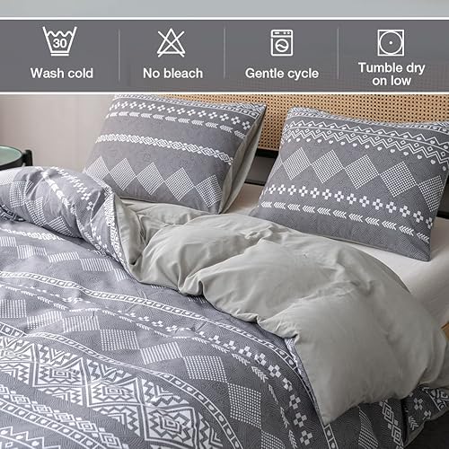 Miniatura 219 de Lekesky Juego de funda de edredón tamaño King, de microfibra suave, bohemio, azteca, azul, bohemio, con cierre de cremallera, lazos en las esquinas