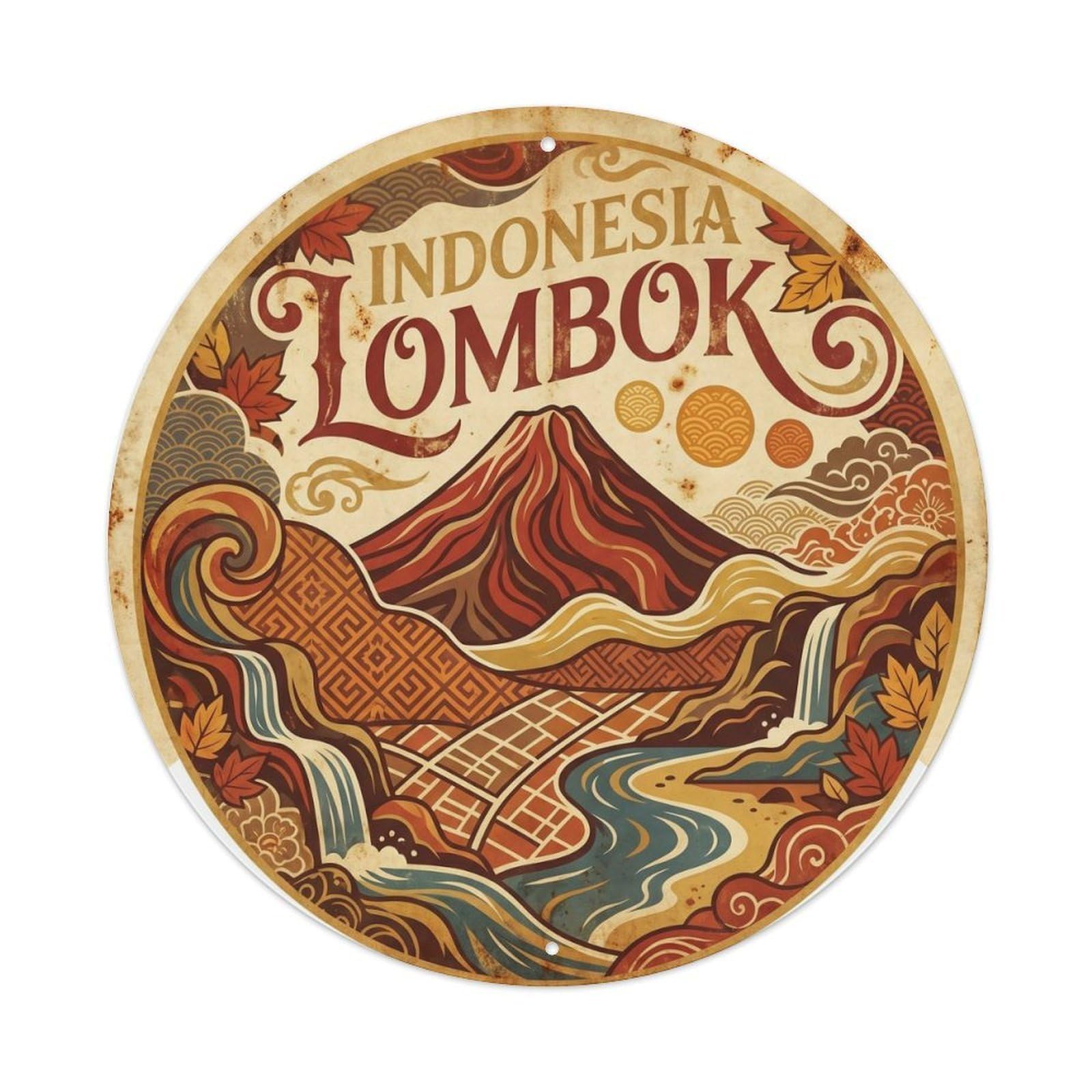 Lombok Indonesia Southeast Asia Ink Illustration Metal Tin Sign
