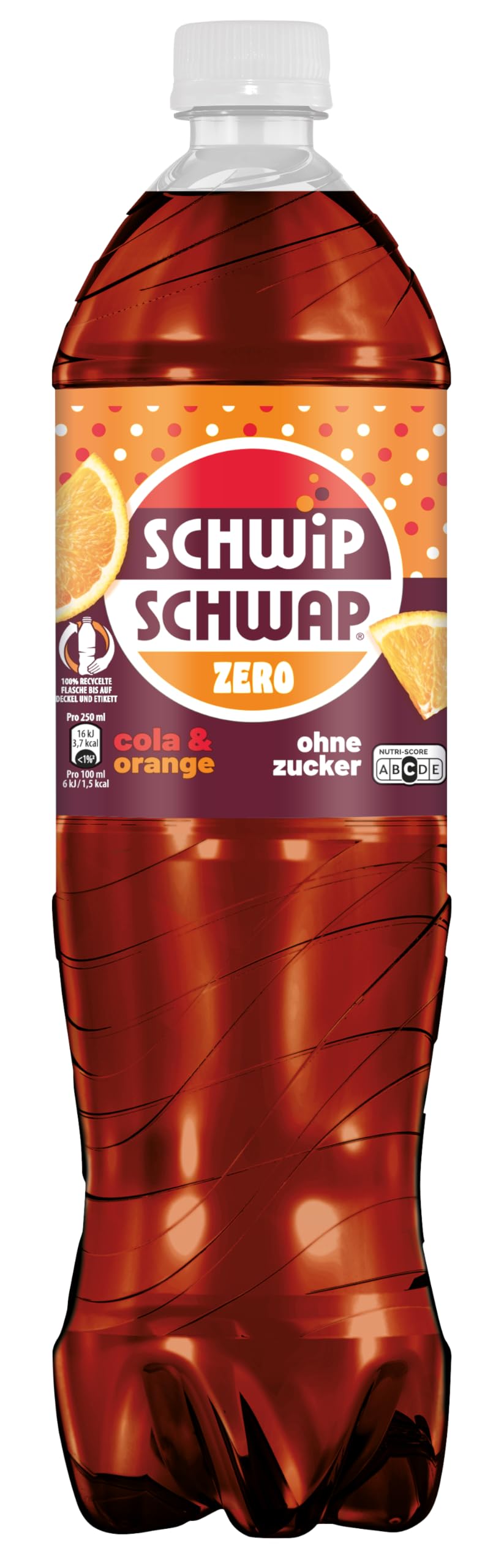 SCHWIPSCHWAP ohne Zucker – Koffeinhaltiges Cola-Erfrischungsgetränk mit Orange in Flaschen aus 100% recyceltem Material, EINWEG (6 x 1.5 l)