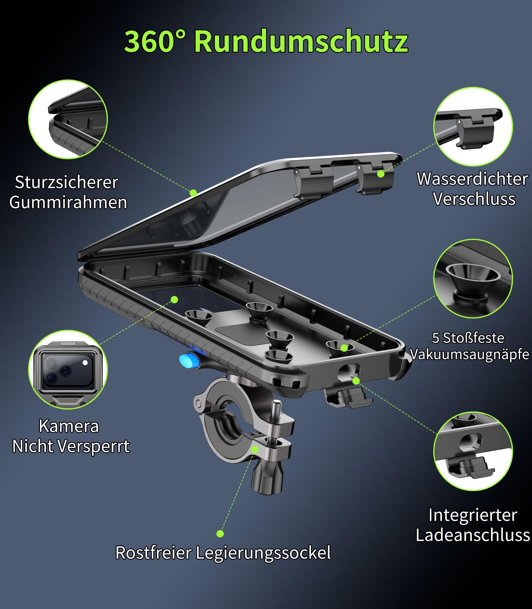 Cozycase Anti-Diebstahl-1S-Kn. Wasserdicht Stoßfest Handyhalterung Fahrrad | Motorrad Lenker Bike MTB Für iPhone 17 16 15 14 13 12 Pro Mini Samsung Galaxy S26 S25 S24 S23 S22 S21 Plus A16 A17 Klein