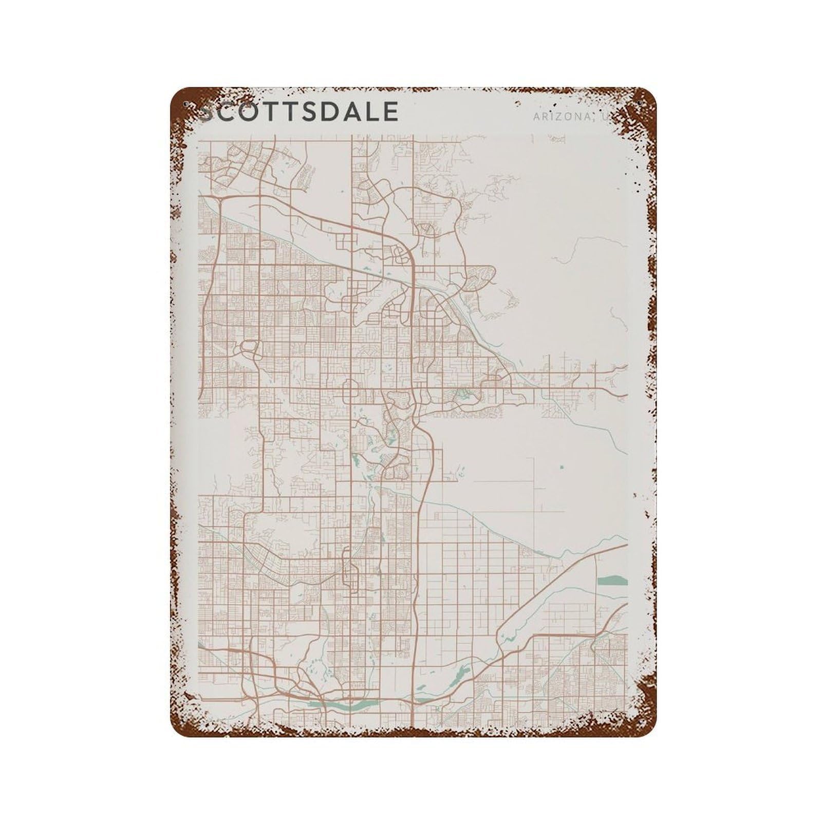 xiaoxiaoshen Scottsdale Map Arizona Travel Gift Farmhouse Decor for Lawyer Wall Decor Art Metal Tin Poster Modern Home Decor Art Home Bar Shop Decorations Vintage Sign 40x30cm