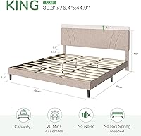 Vista 41 de Novilla Base de cama de plataforma tamaño Queen con cabecera ajustable tapizada, marco de cama Queen, no necesita somier, sin ruido, fácil montaje