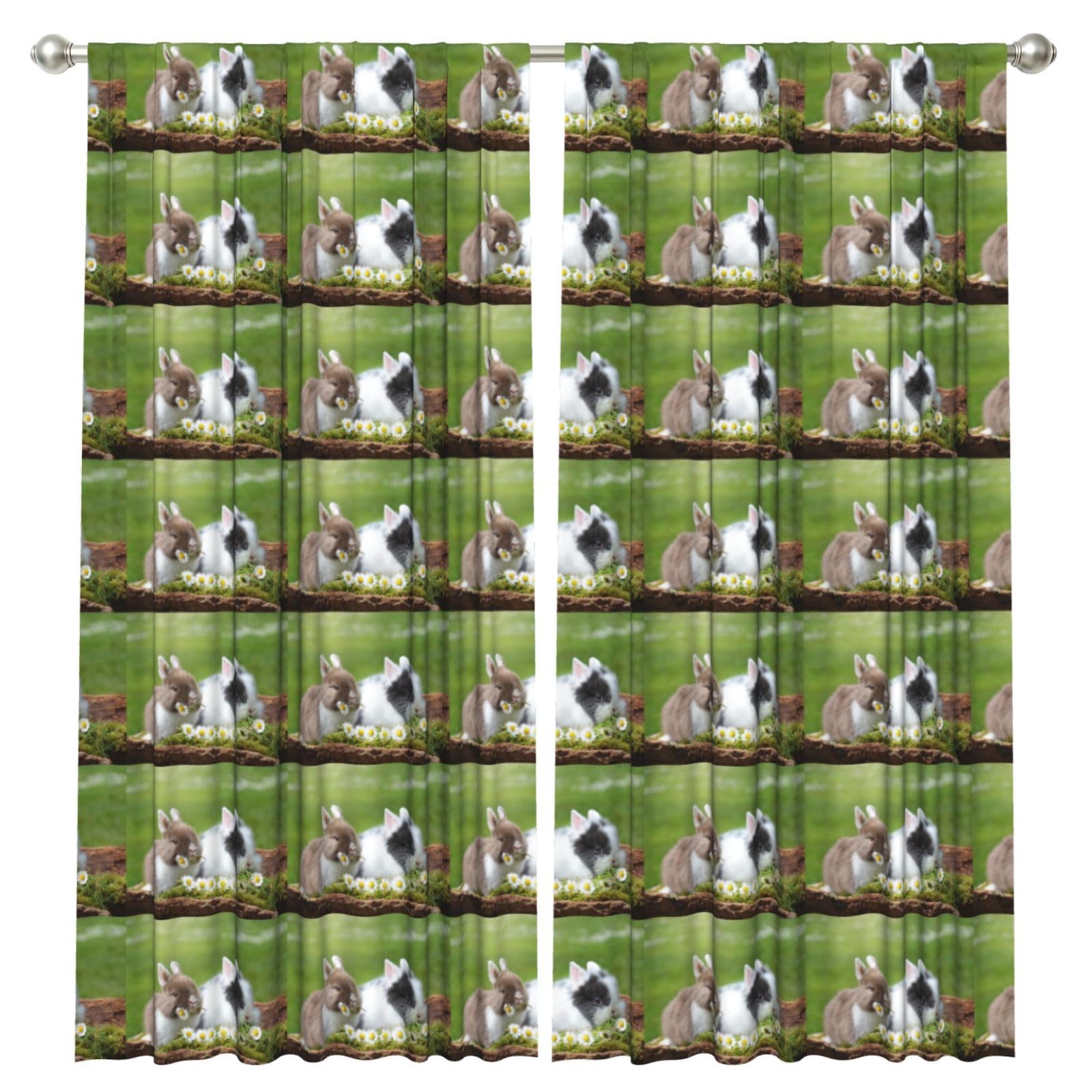 InOmak Two Little Cute Rabbits, 2 Panels Window Curtains 52 x 84 Inch Blackout Curtains for Living Room Bedroom
