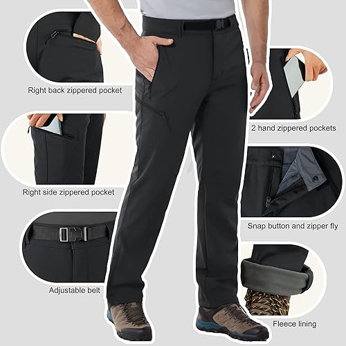 Miniatura 5 de 33,000ft Pantalones de nieve con forro polar para hombre, cálidos, impermeables, con aislamiento softshell, pantalones de esquí para senderismo,