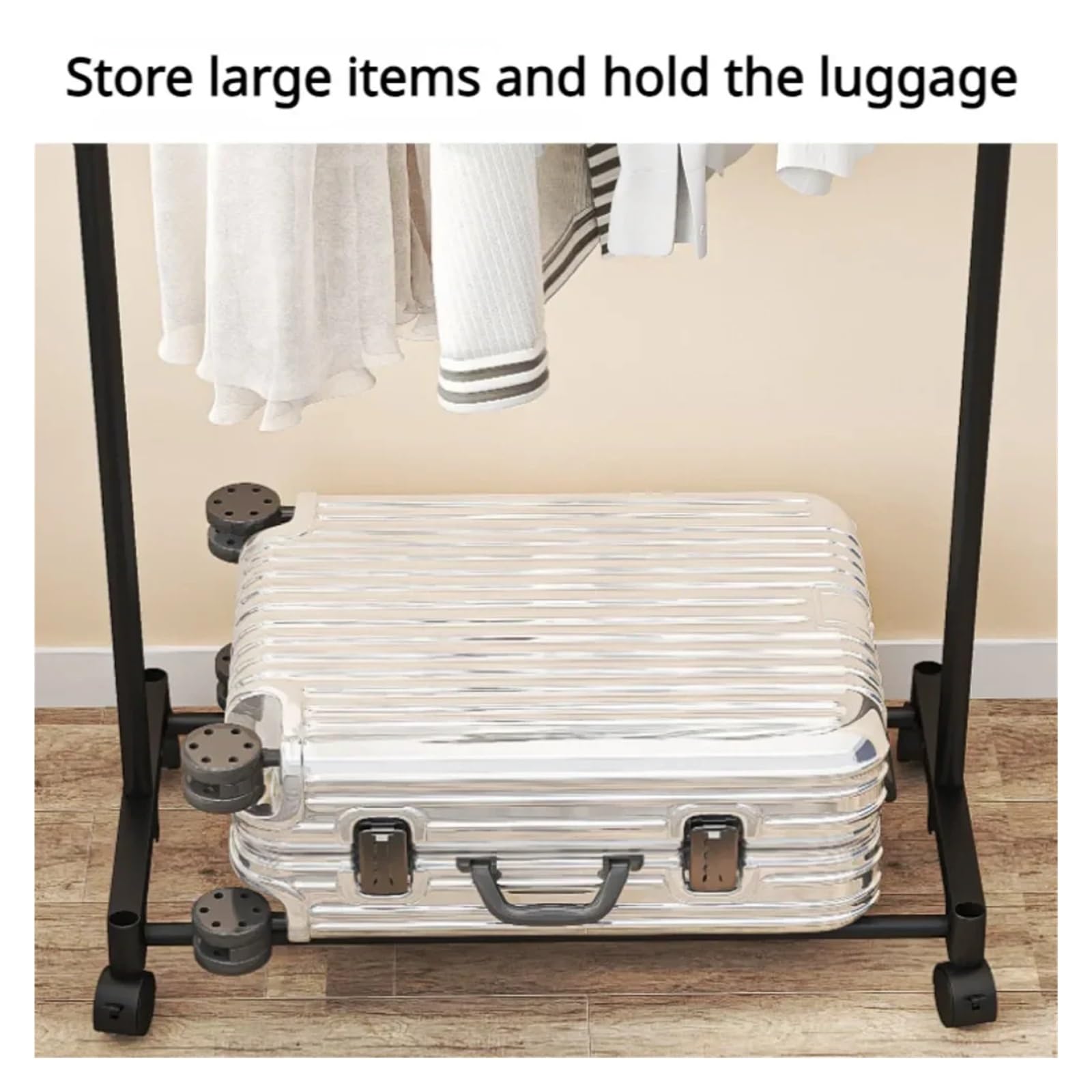 Appendiabiti portatile a doppia asta, multifunzione, mobile, per riporre indumenti, per camera da letto, regolabile, nero, asta singola Perchero.