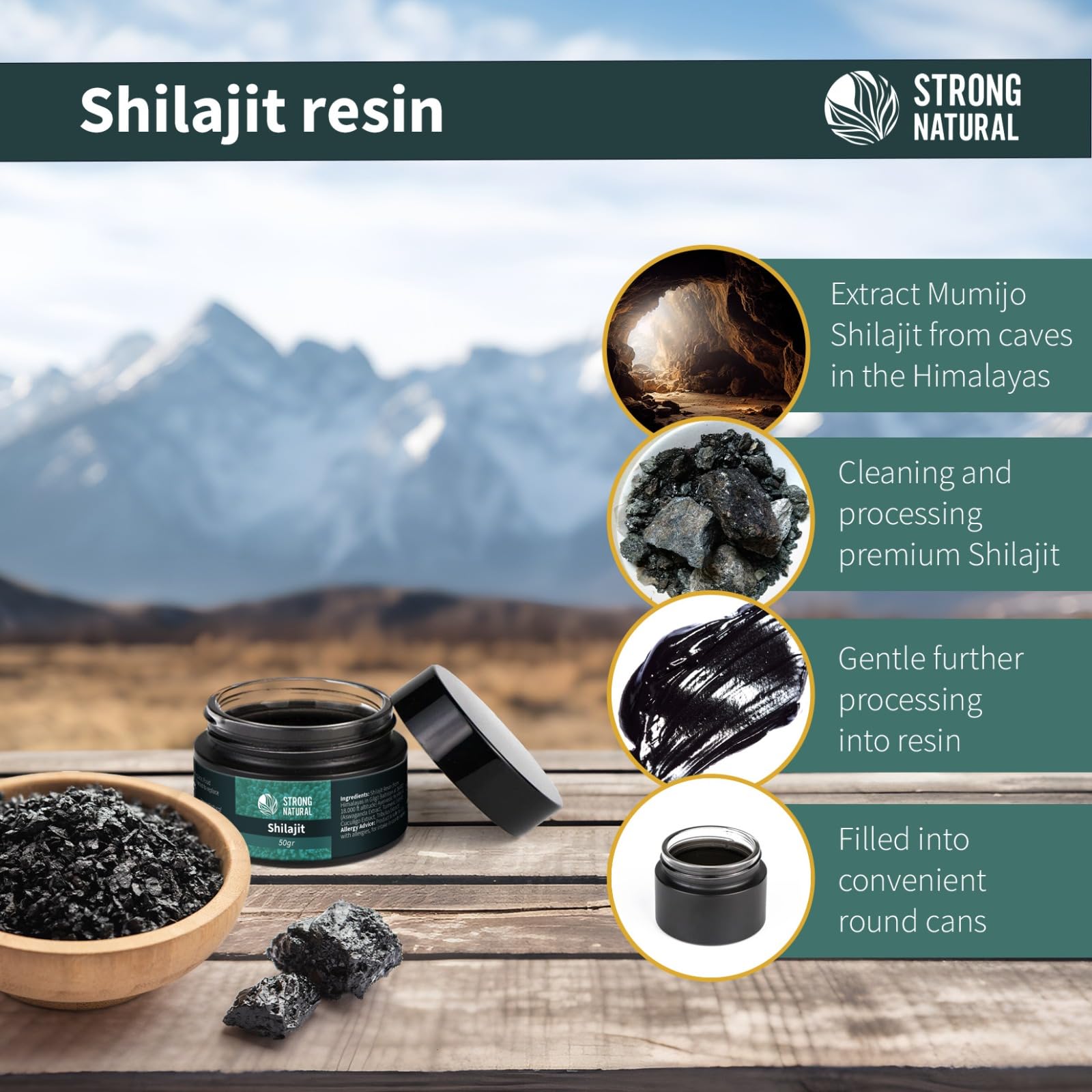 Resina originale Shilajit – Premium Shilajit himalayano – Fonte naturale di acido fulvico, acido umico e oligoelementi