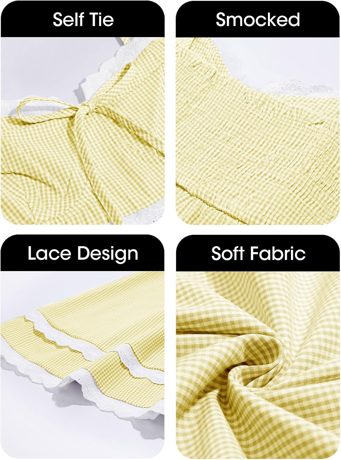 Wenrine Womens Summer Mini Dress Spaghetti Strap Sweetheart Y2K Plaid Lace Trim Tiered Beach Sundress Dresses - Image 6