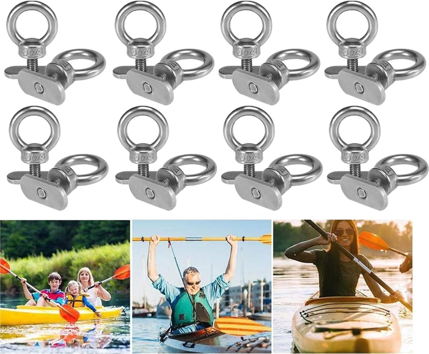 Kayak Track Mount Accessories 18pcs Stainless Steel Kayak Track Mount Tie Down Eyelet for Bunge Kayak Accessories Hold Bungee Cord Kayak Track Eyelet for Canoe Boat